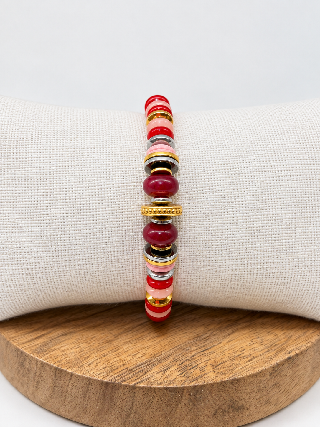 Bracelet multicolore en pierres naturelles vertes et rouges, doré et argenté
