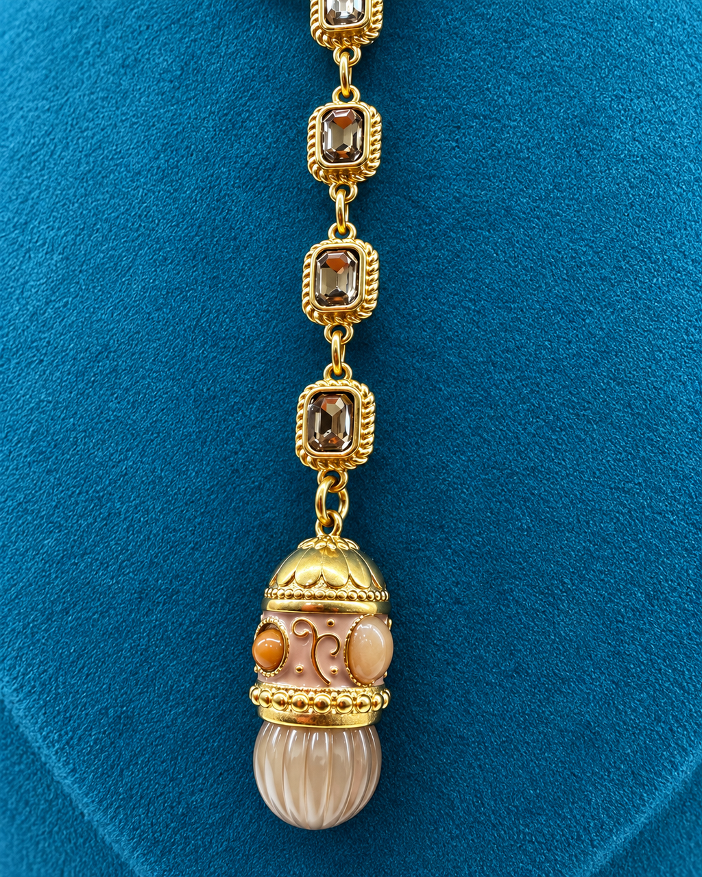 Collier Y doré avec cristaux et pendentif en pierre naturelle