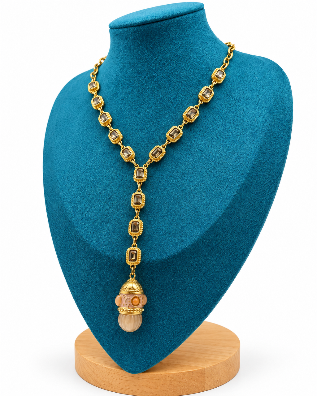 Collier Y doré avec cristaux et pendentif en pierre naturelle