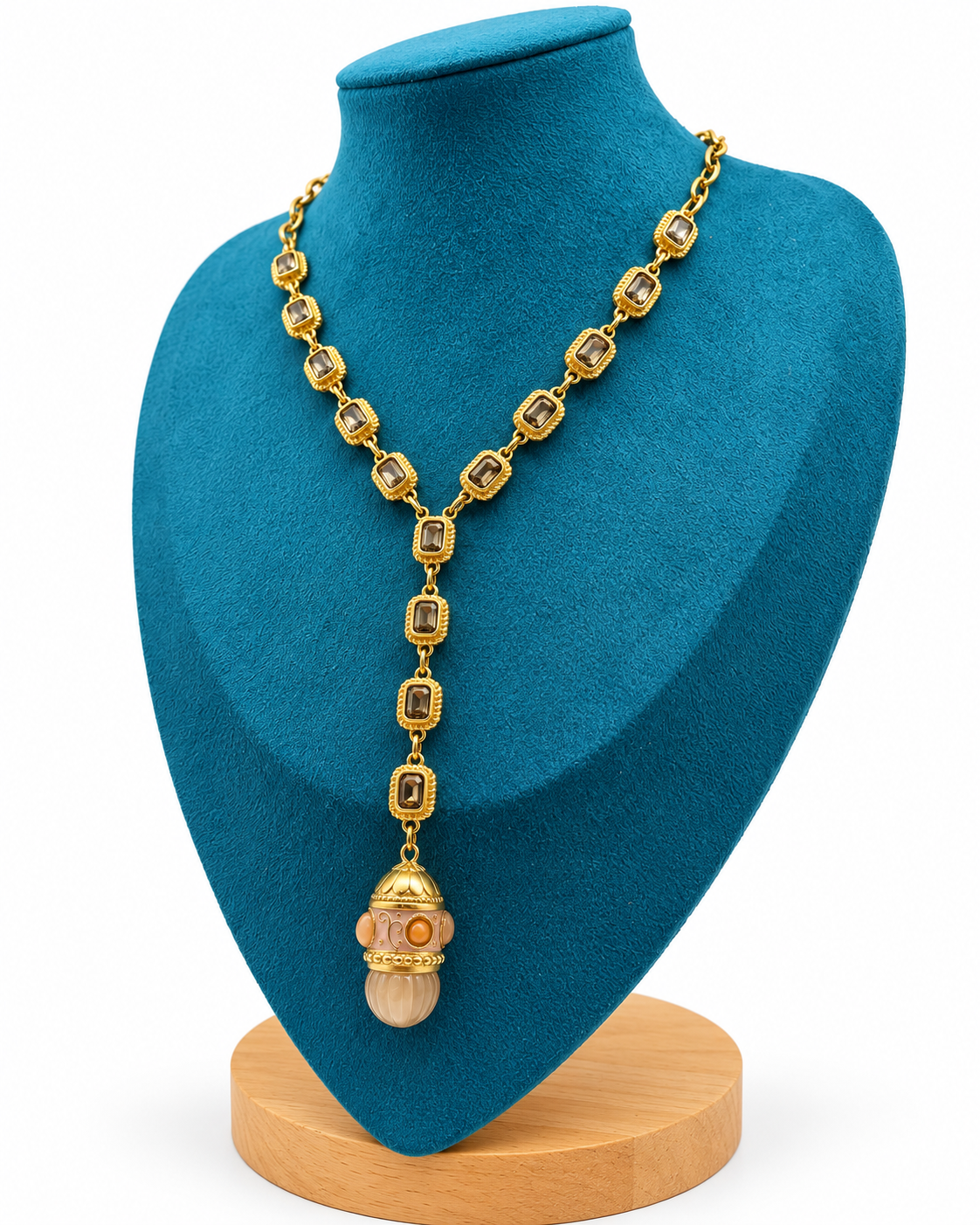 Collier Y doré avec cristaux et pendentif en pierre naturelle