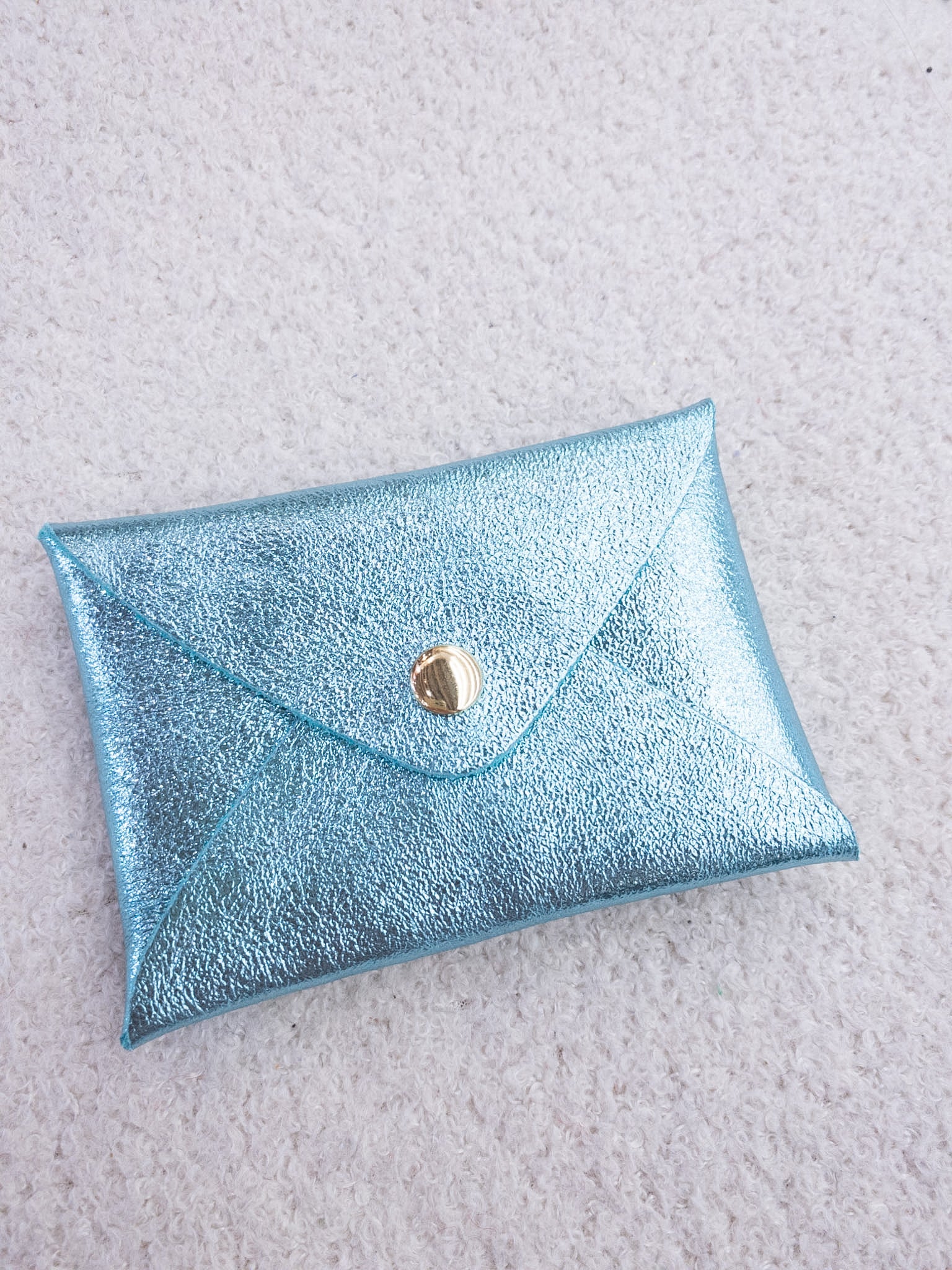 Porte-cartes en cuir véritable bleu et vert