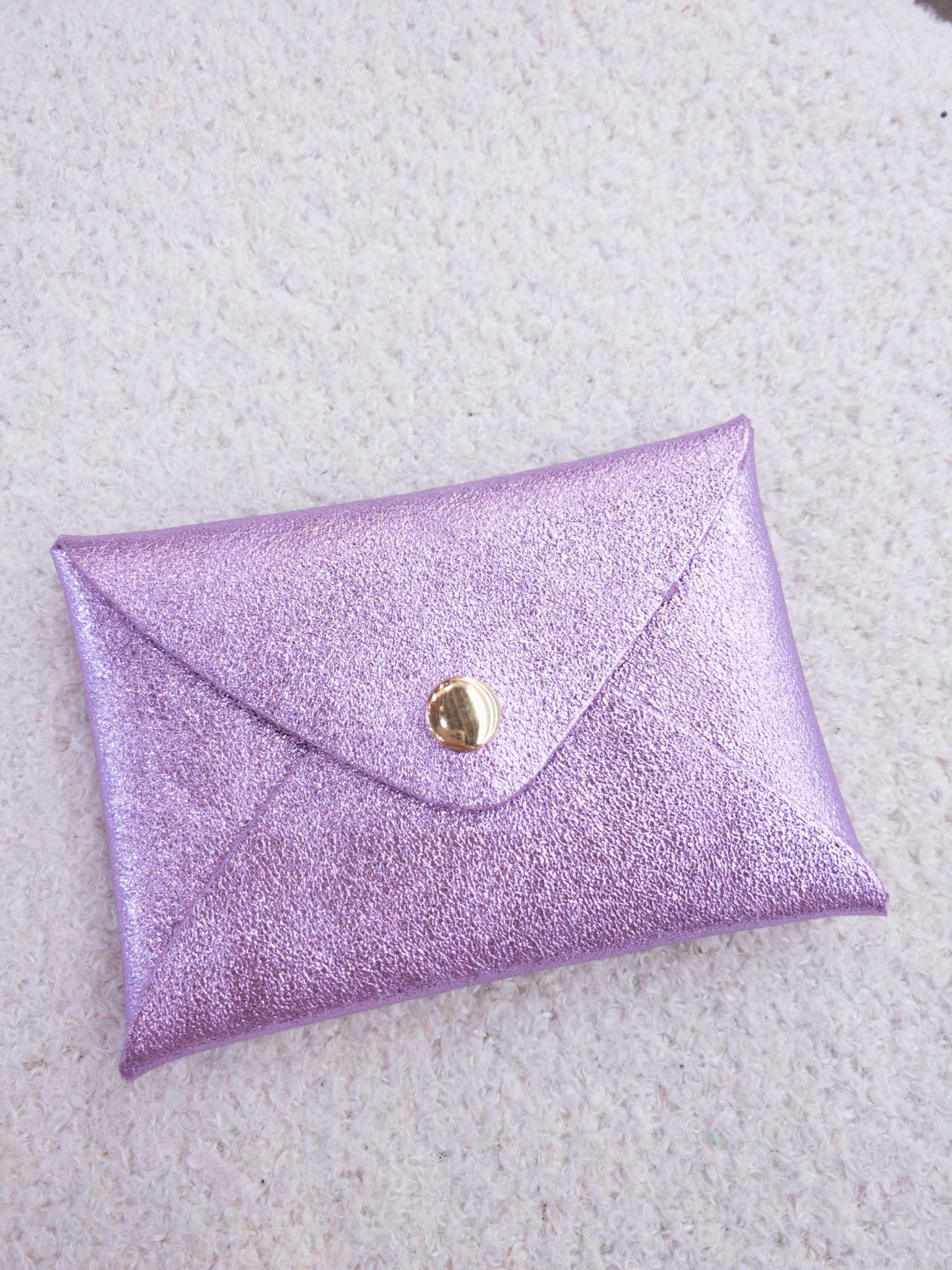 Porte-cartes en cuir de vachette rose et violet