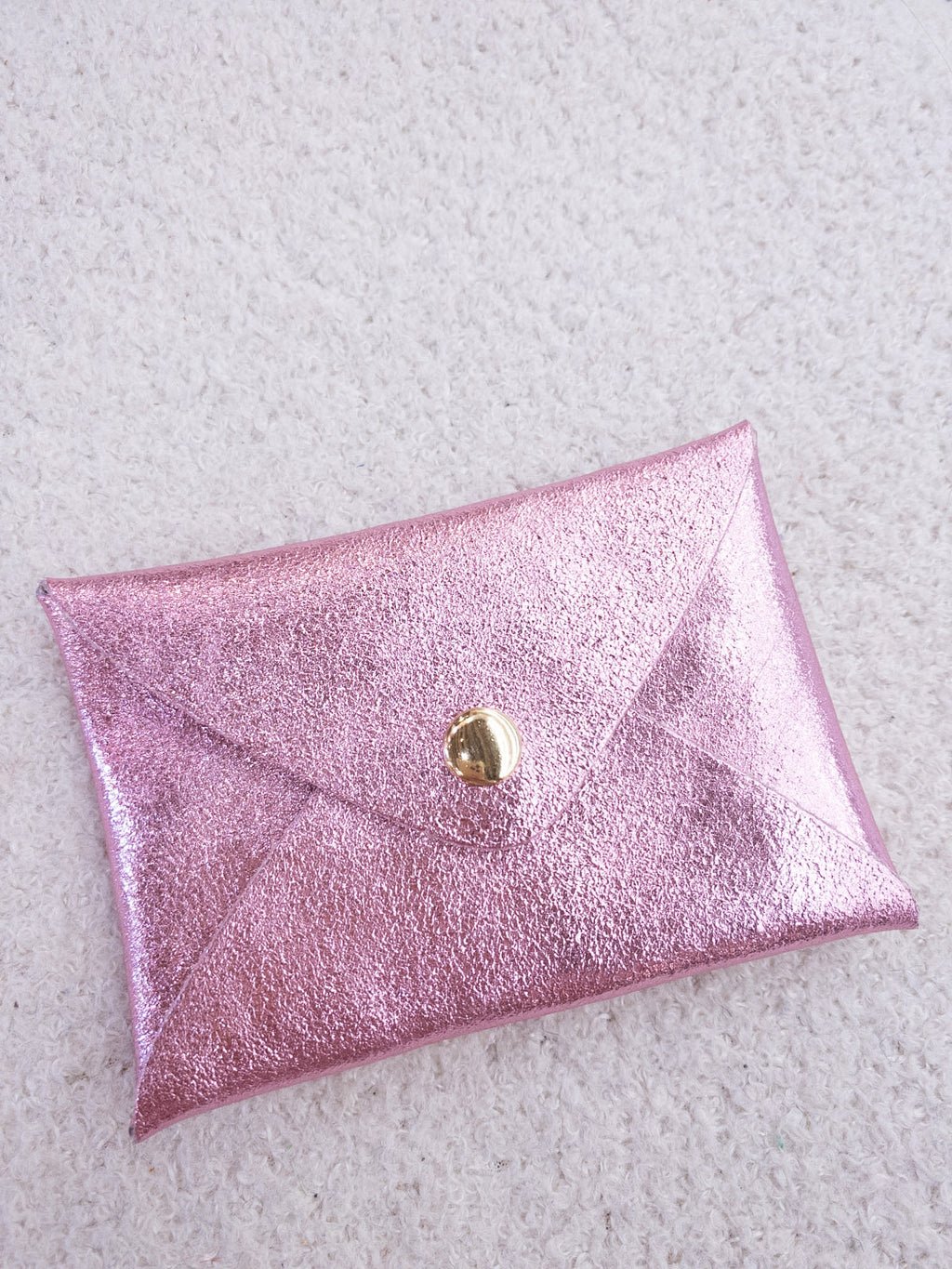 Porte-cartes en cuir de vachette rose et violet