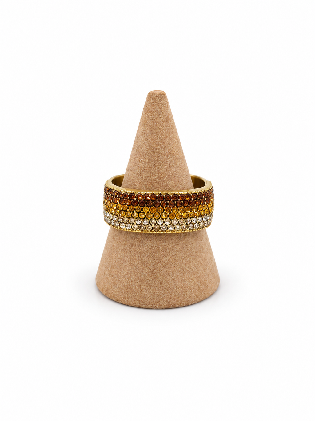 Bague large dorée à cristaux multicolores et scintillants