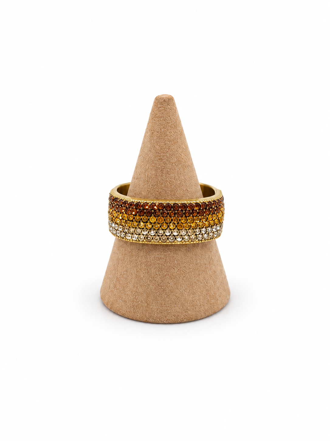 Bague large dorée à cristaux multicolores et scintillants