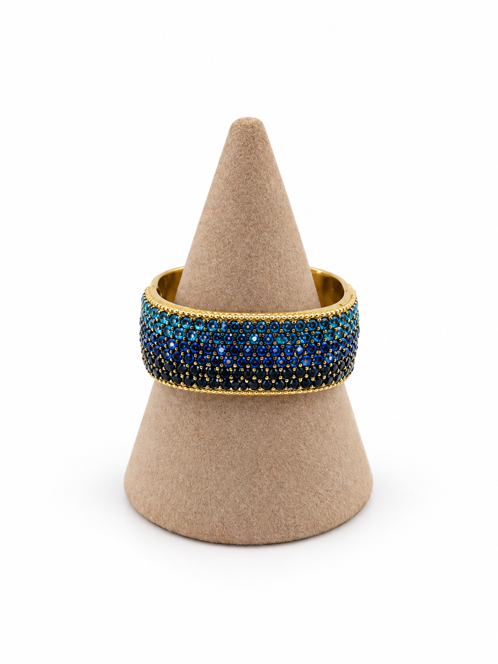 Bague large dorée à cristaux multicolores et scintillants