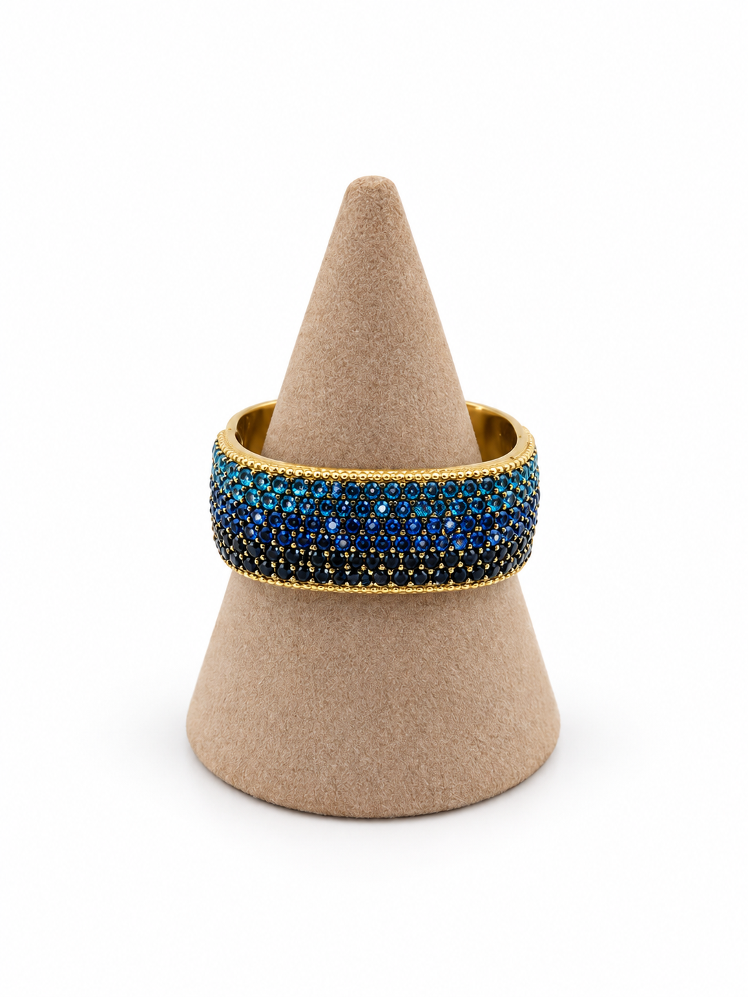 Bague large dorée à cristaux multicolores et scintillants