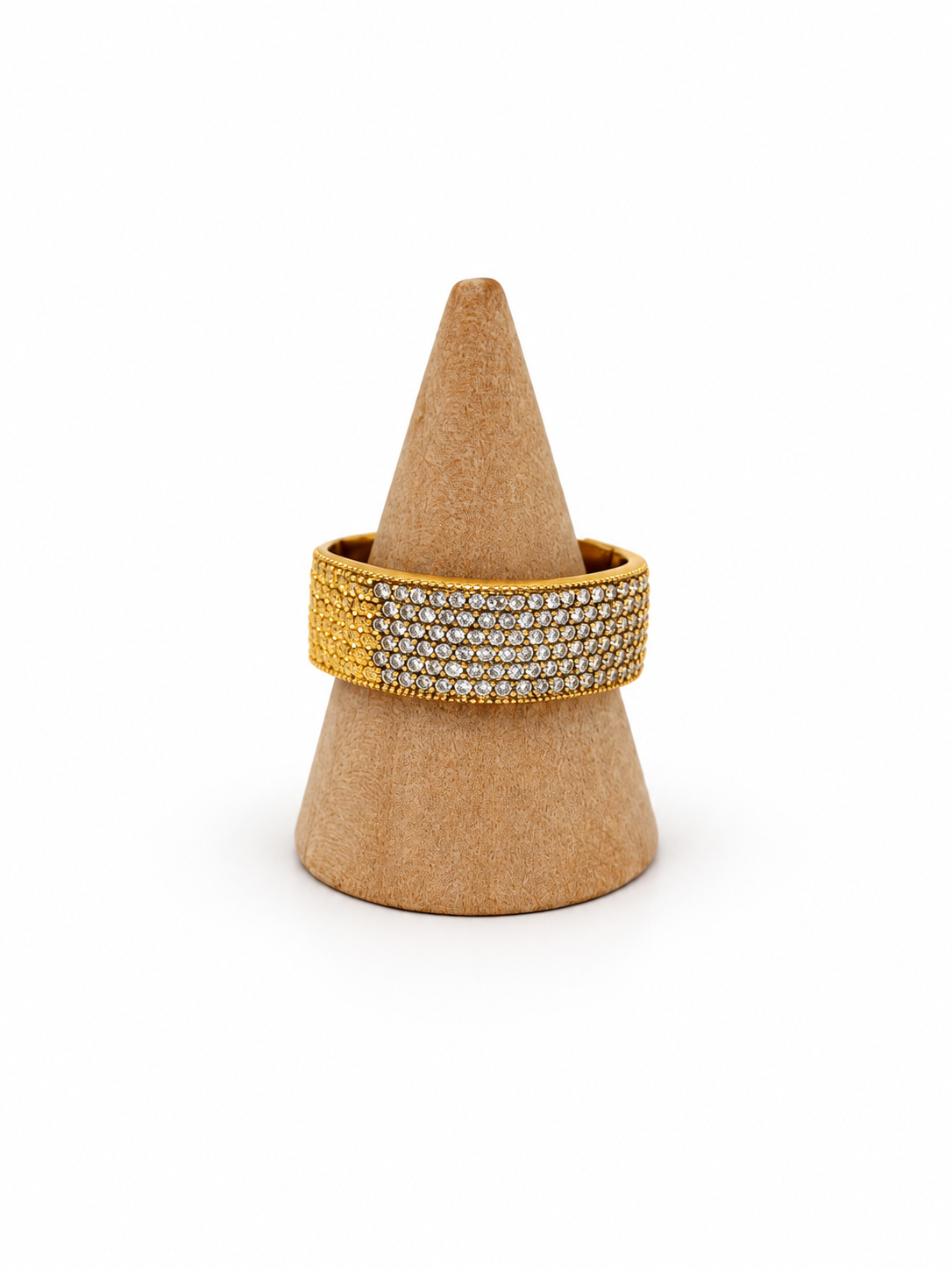 Bague large dorée à cristaux multicolores et scintillants