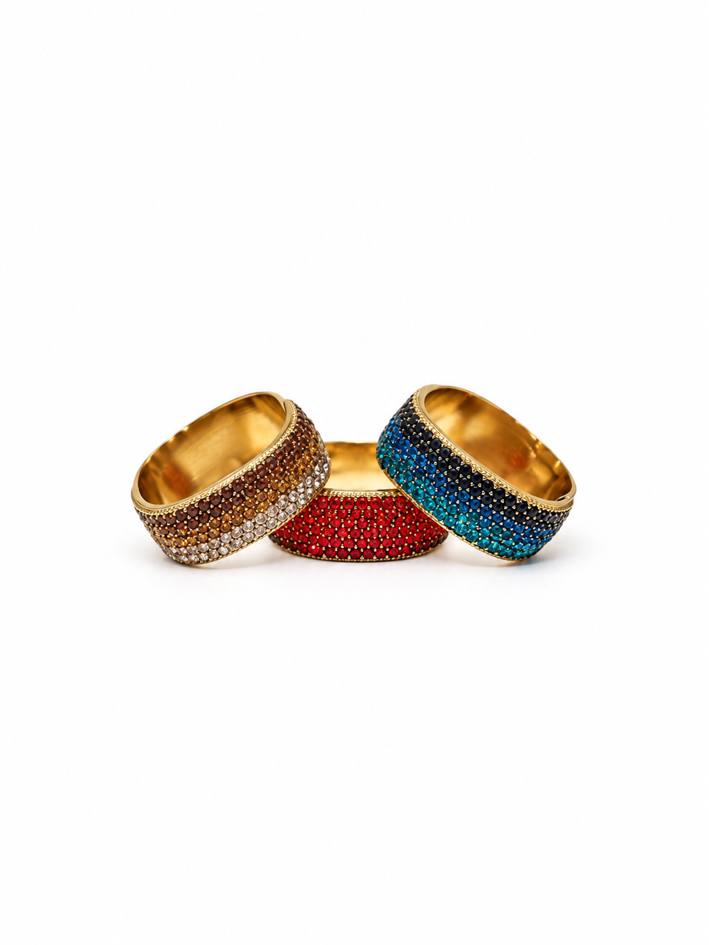 Bague large dorée à cristaux multicolores et scintillants