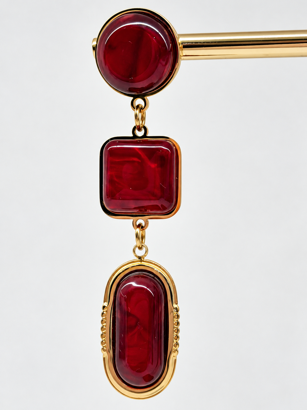 Boucles d’oreilles pendantes rouges à 3 niveaux