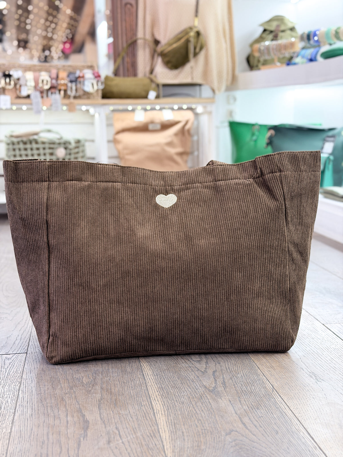 Grand sac cabas en velours côtelé à porter à l’épaule