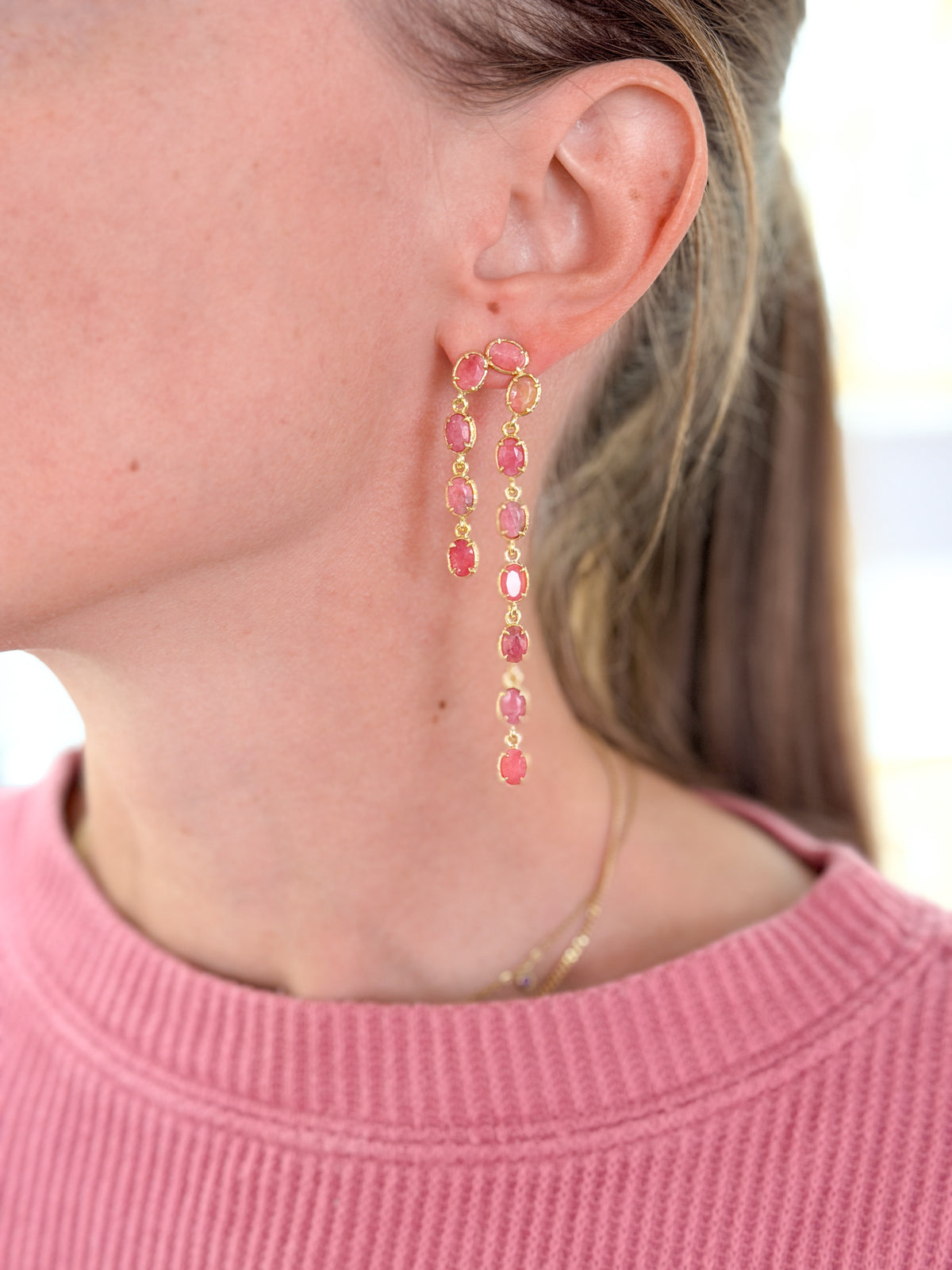Boucles d’oreilles fines à deux rangs en pierres naturelles