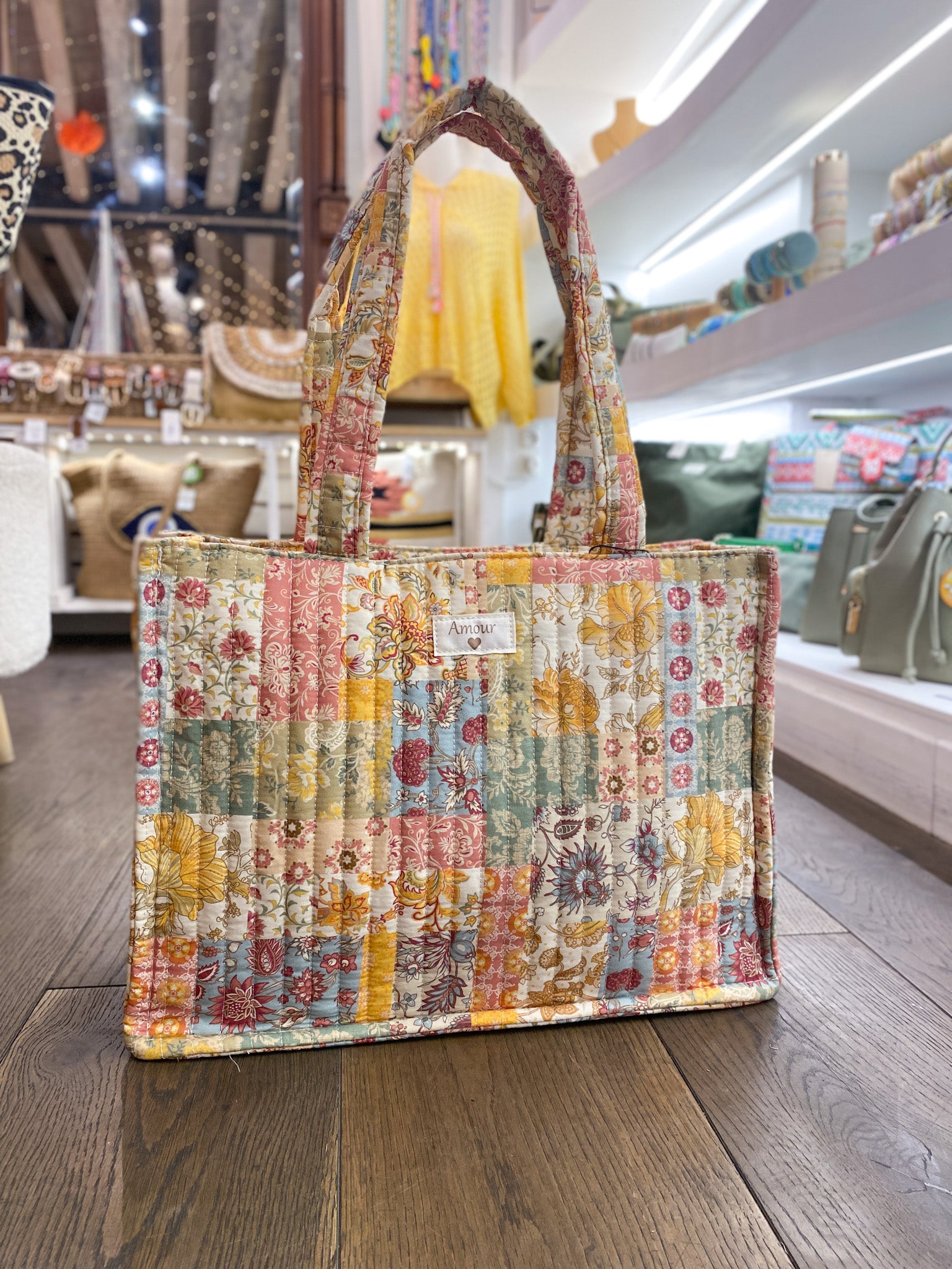 Sac cabas matelassé en coton imprimé