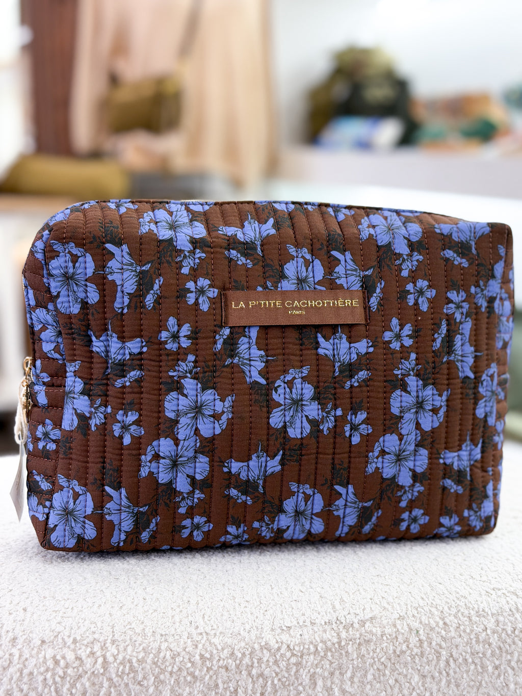 Trousse matelassée fleurie en coton
