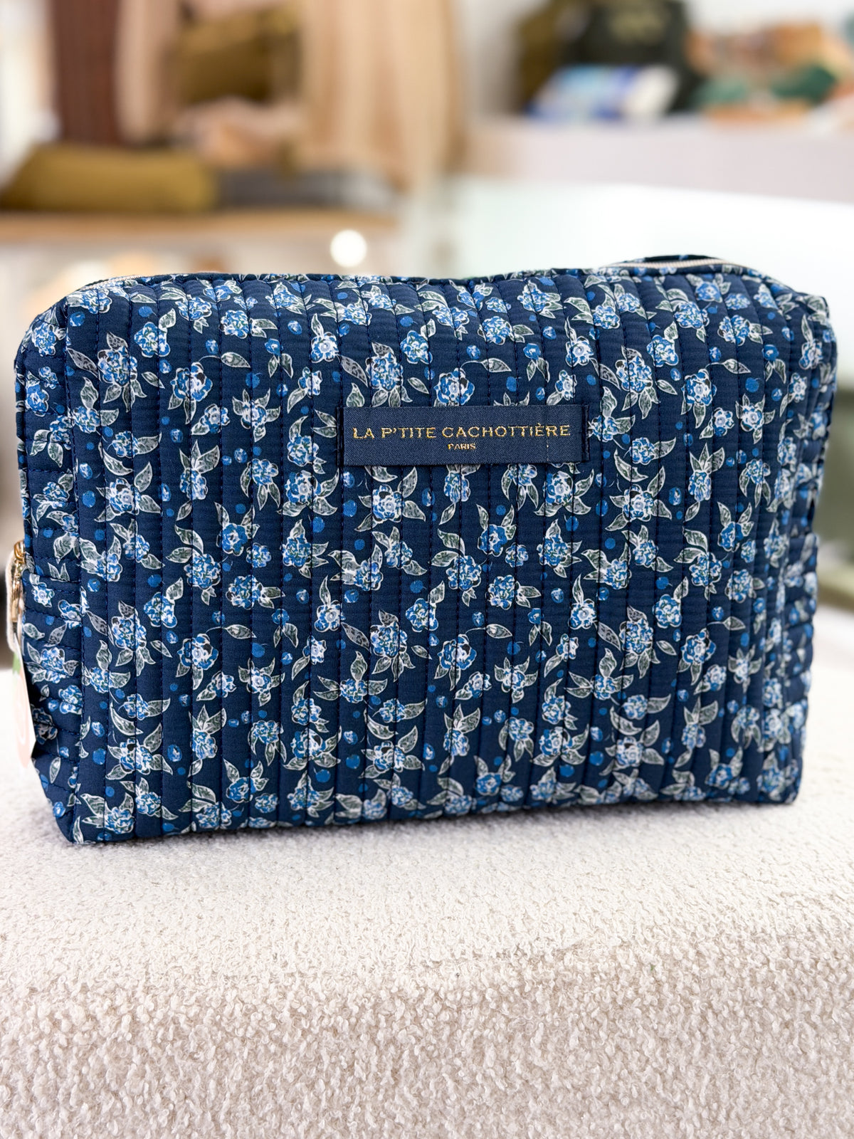 Trousse matelassée fleurie en coton