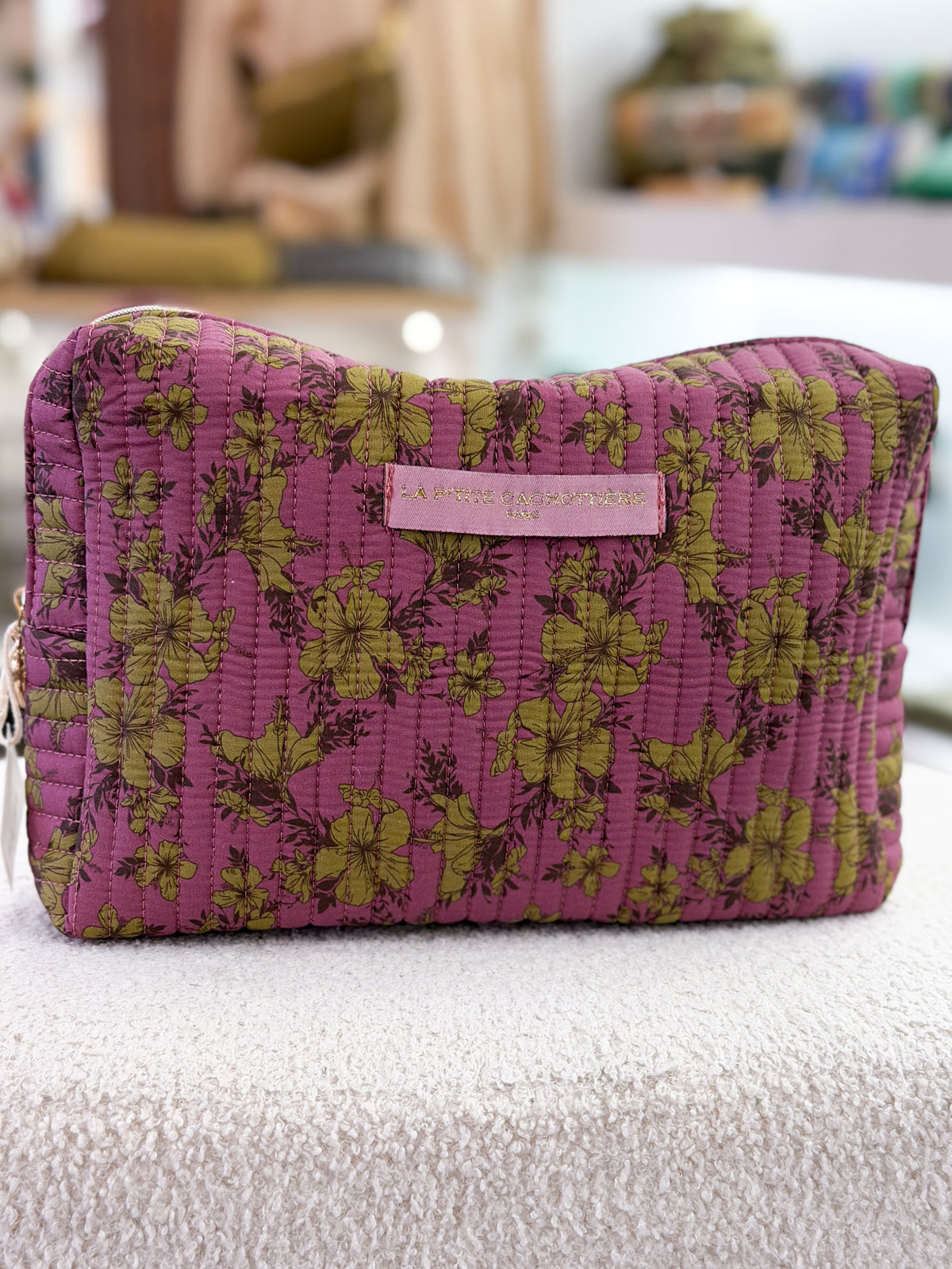 Trousse matelassée fleurie en coton