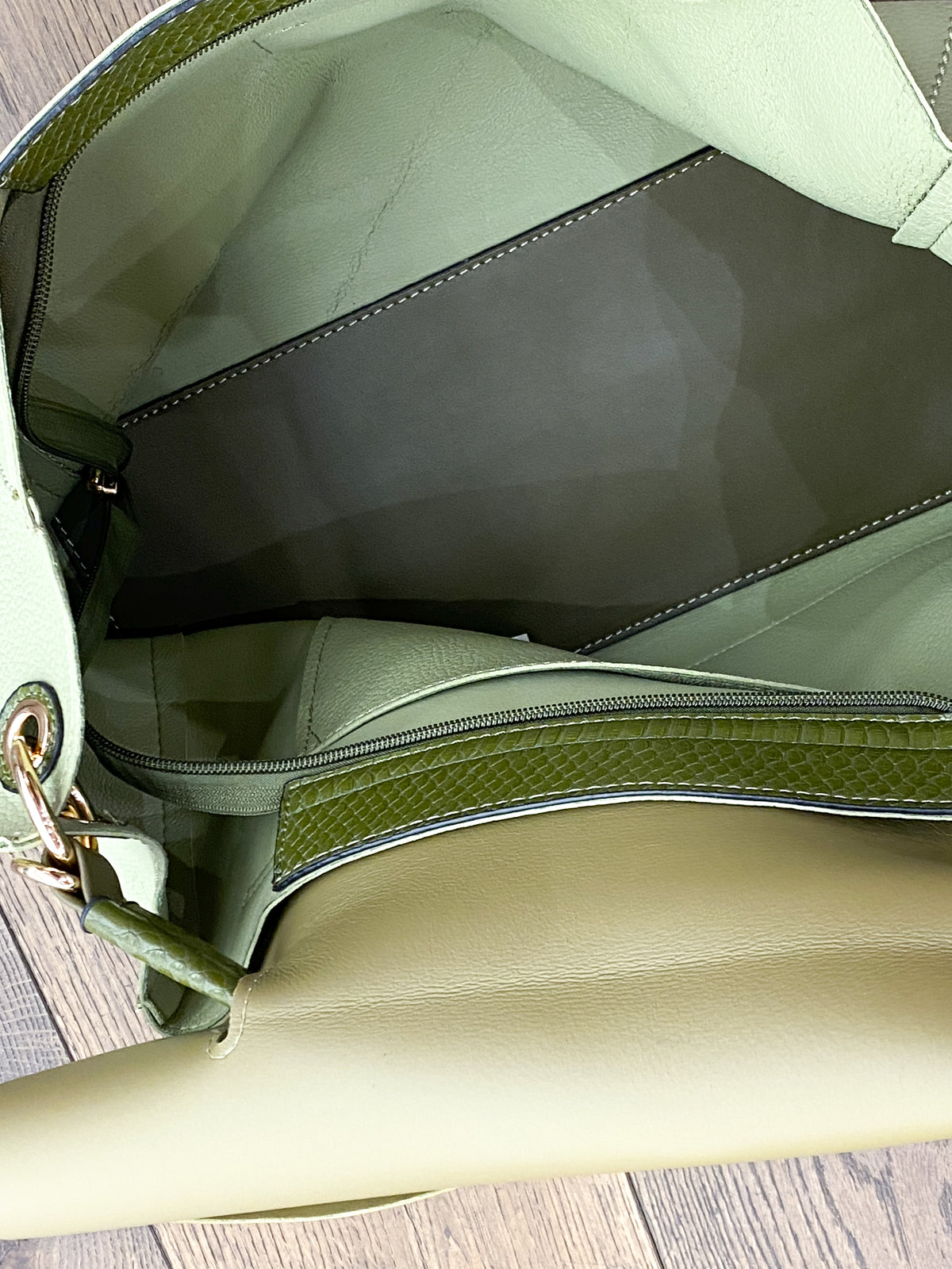 Grand sac à main vert en similicuir avec bandoulière amovible