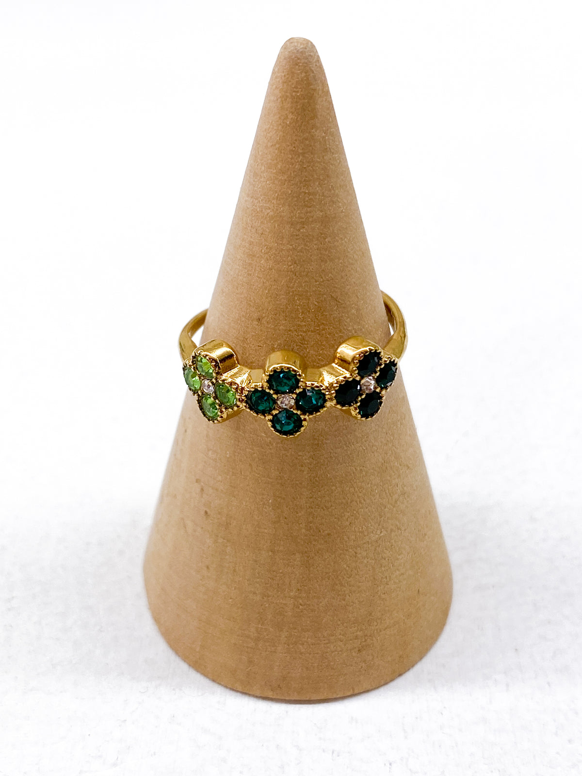 Bague femme dorée en acier inoxydable avec trois trèfles