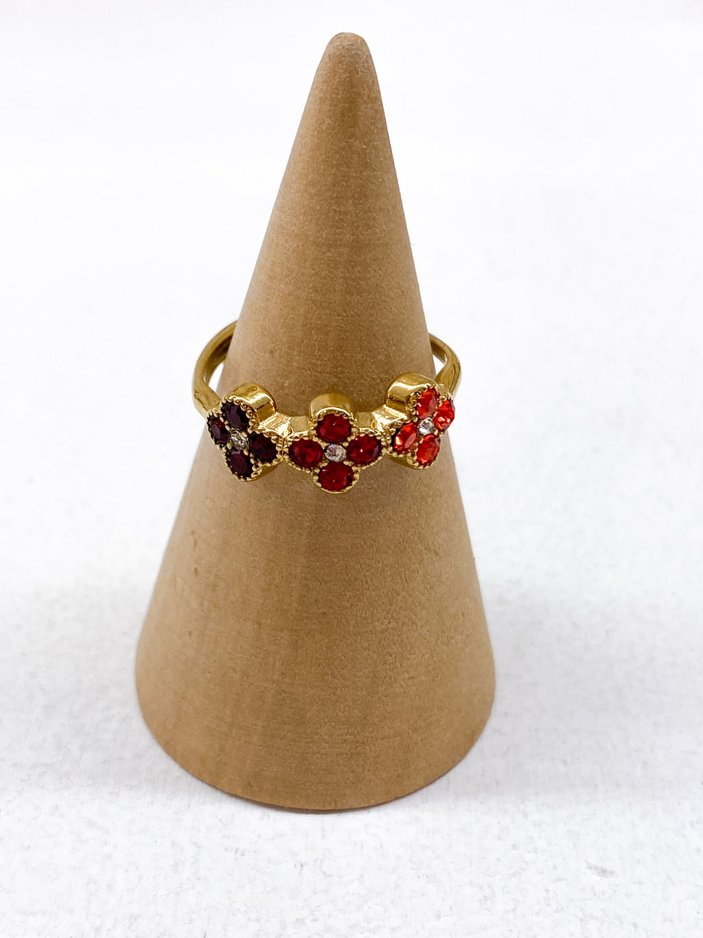 Bague femme dorée en acier inoxydable avec trois trèfles