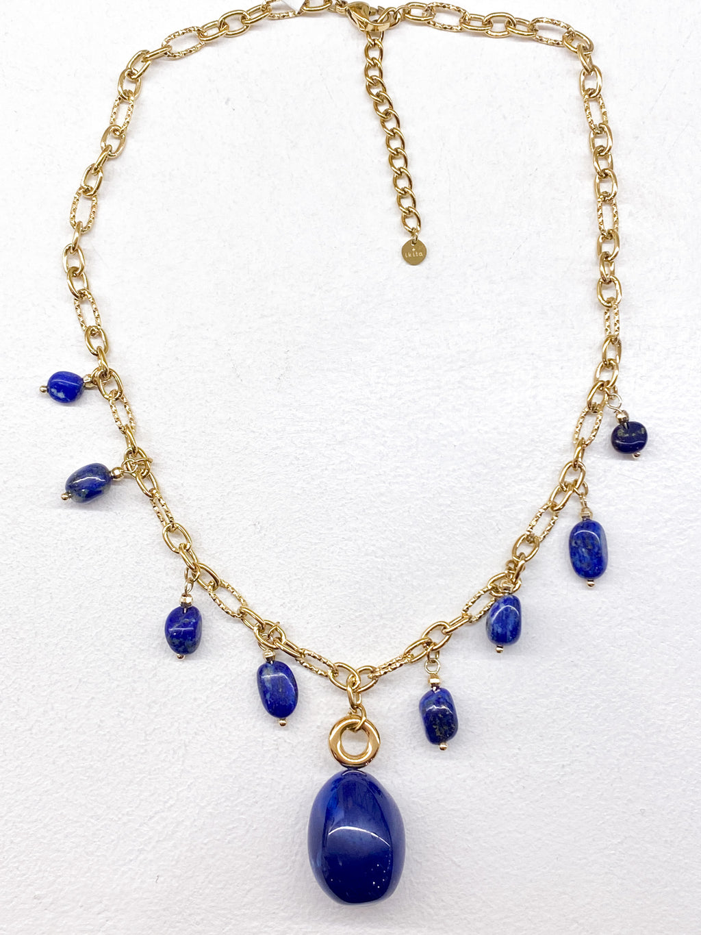 Collier doré en acier inoxydable avec pierres naturelles