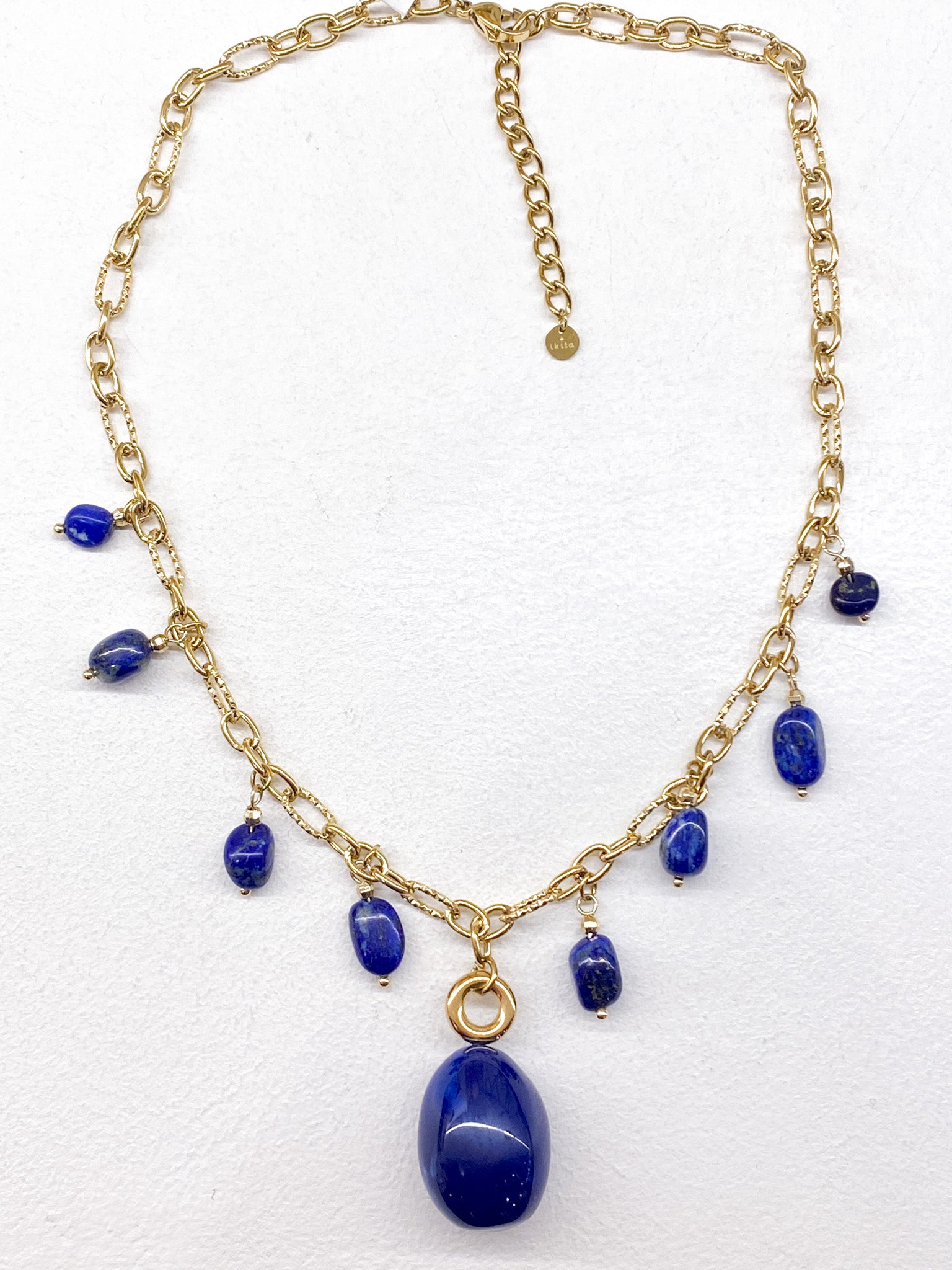 Collier doré en acier inoxydable avec pierres naturelles