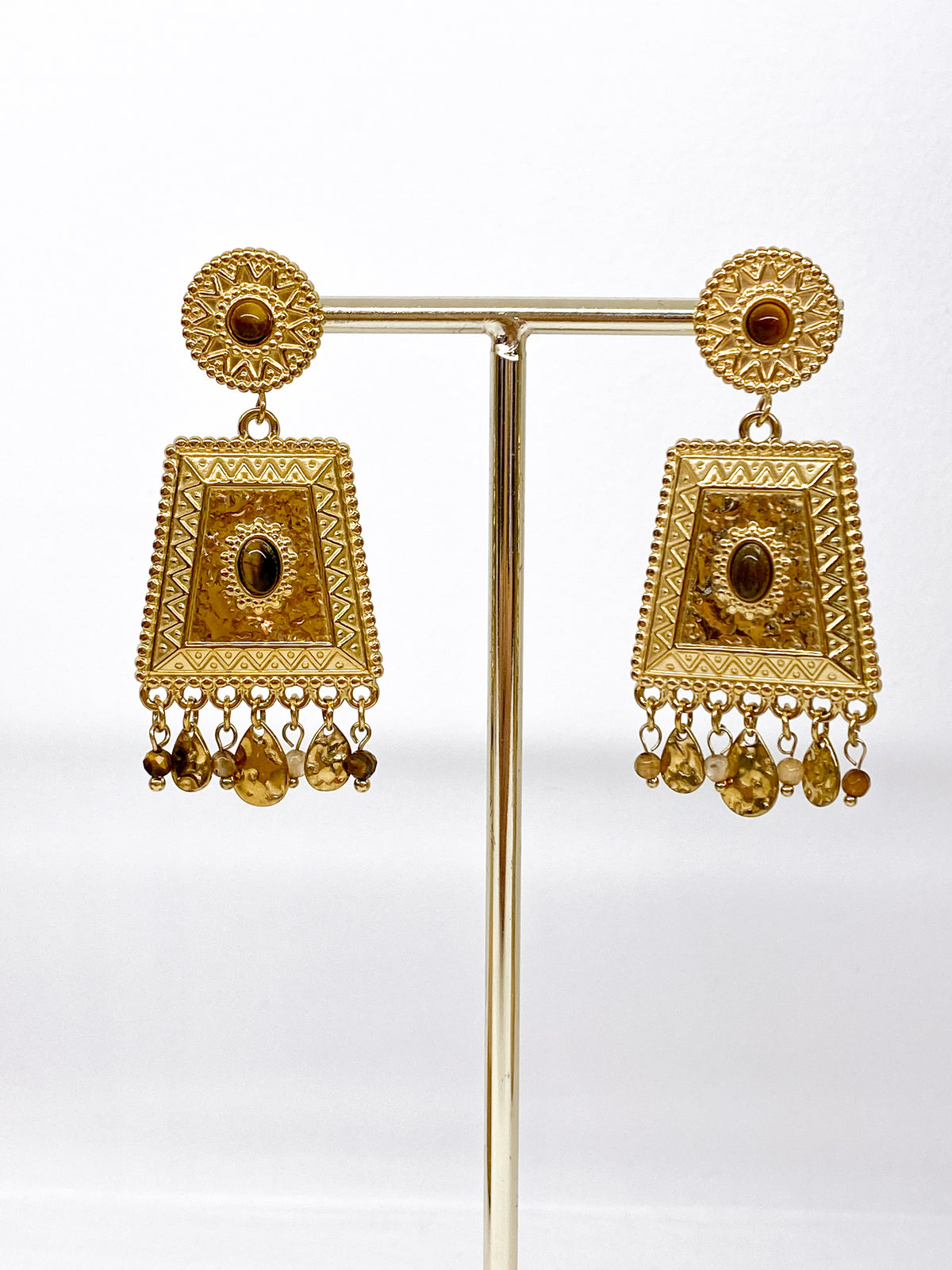 Boucles d’oreilles géométriques en acier inoxydable et pierres naturelles