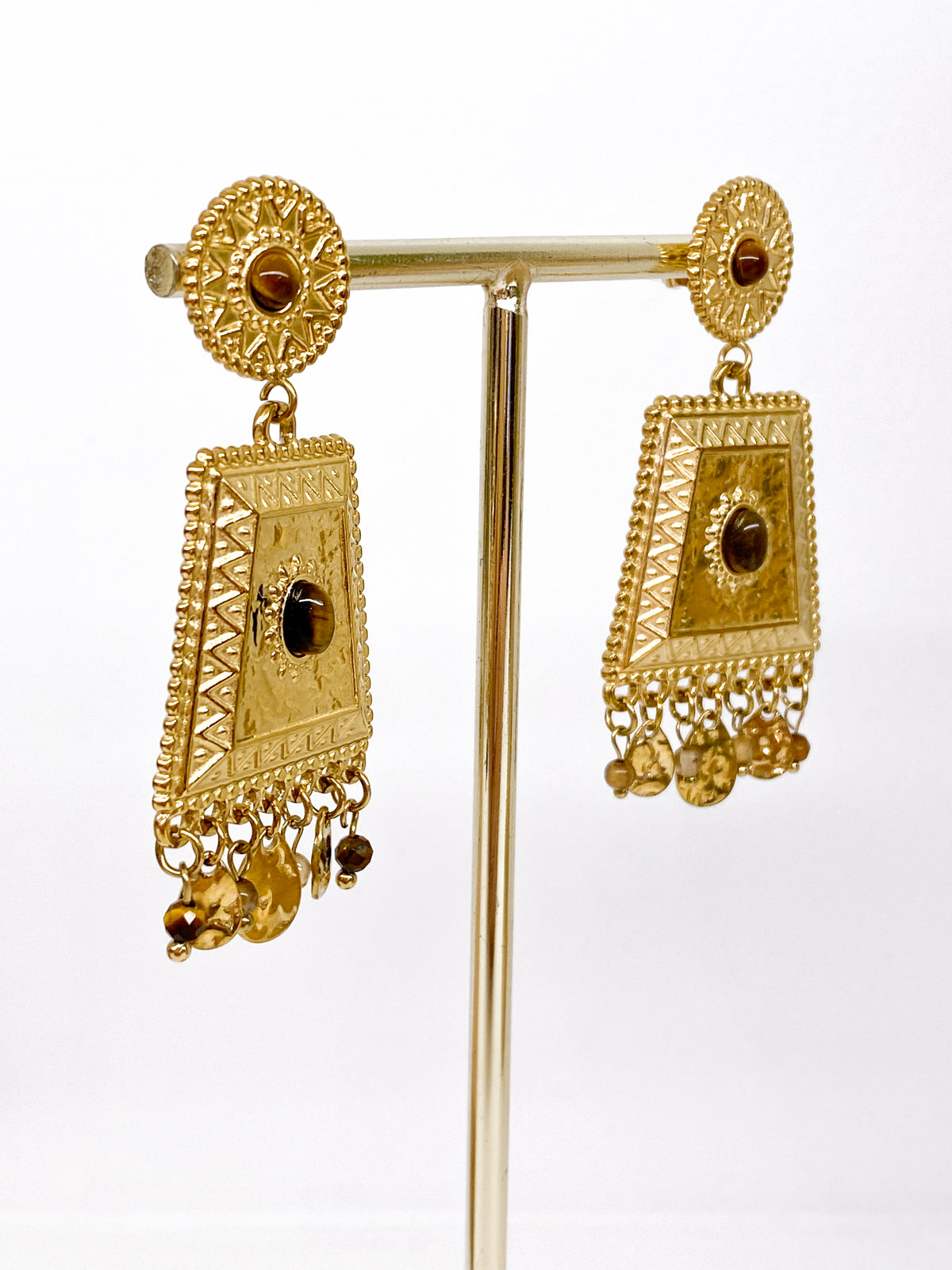 Boucles d’oreilles géométriques en acier inoxydable et pierres naturelles