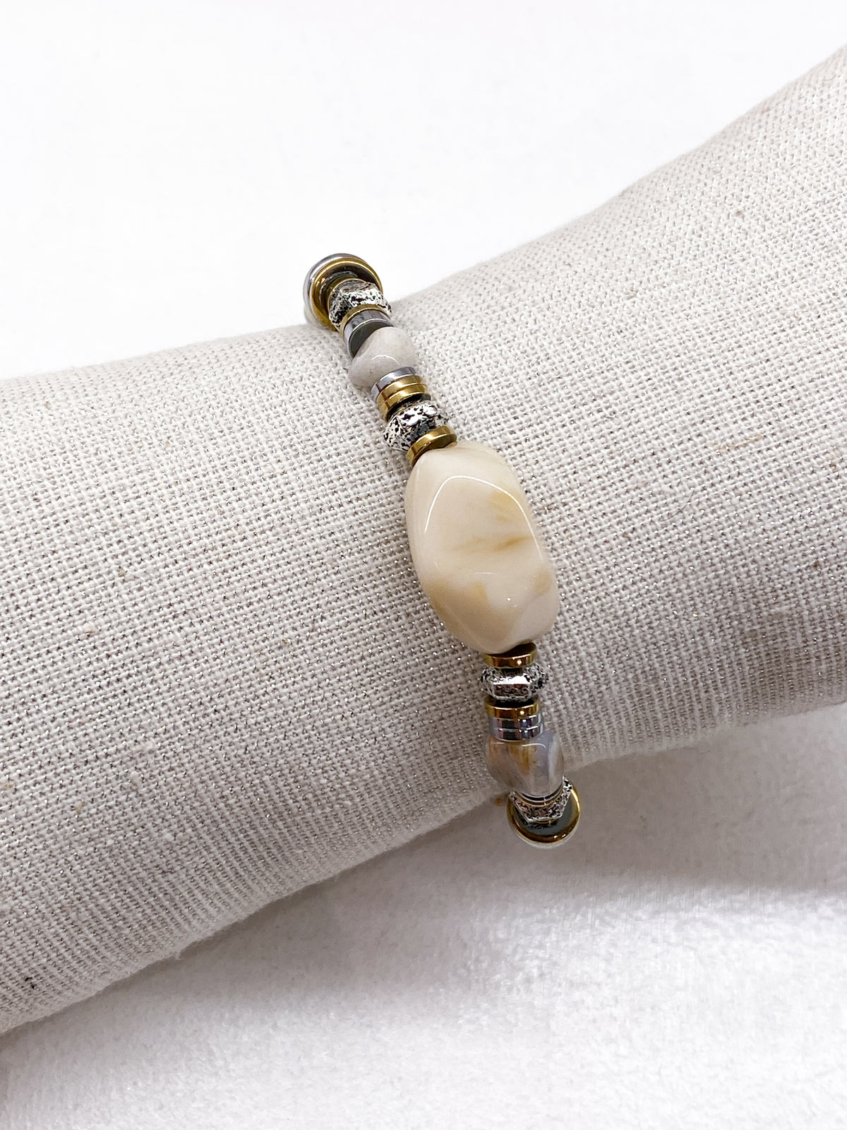 Bracelet femme en acier doré et argenté, acétate coloré