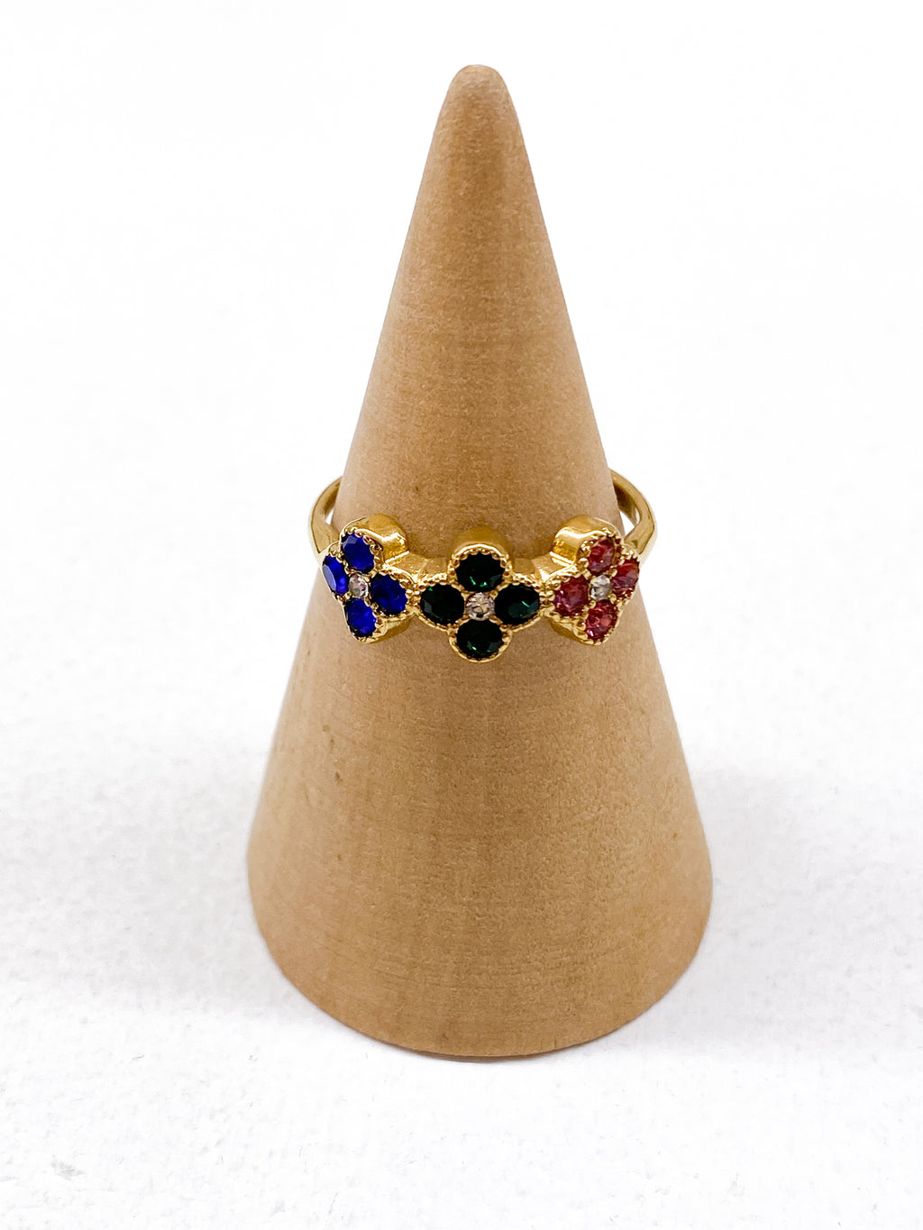 Bague femme dorée en acier inoxydable avec trois trèfles