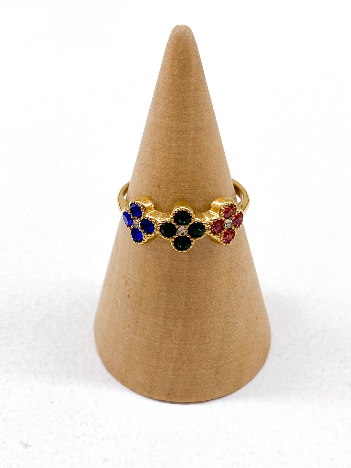 Bague femme dorée en acier inoxydable avec trois trèfles
