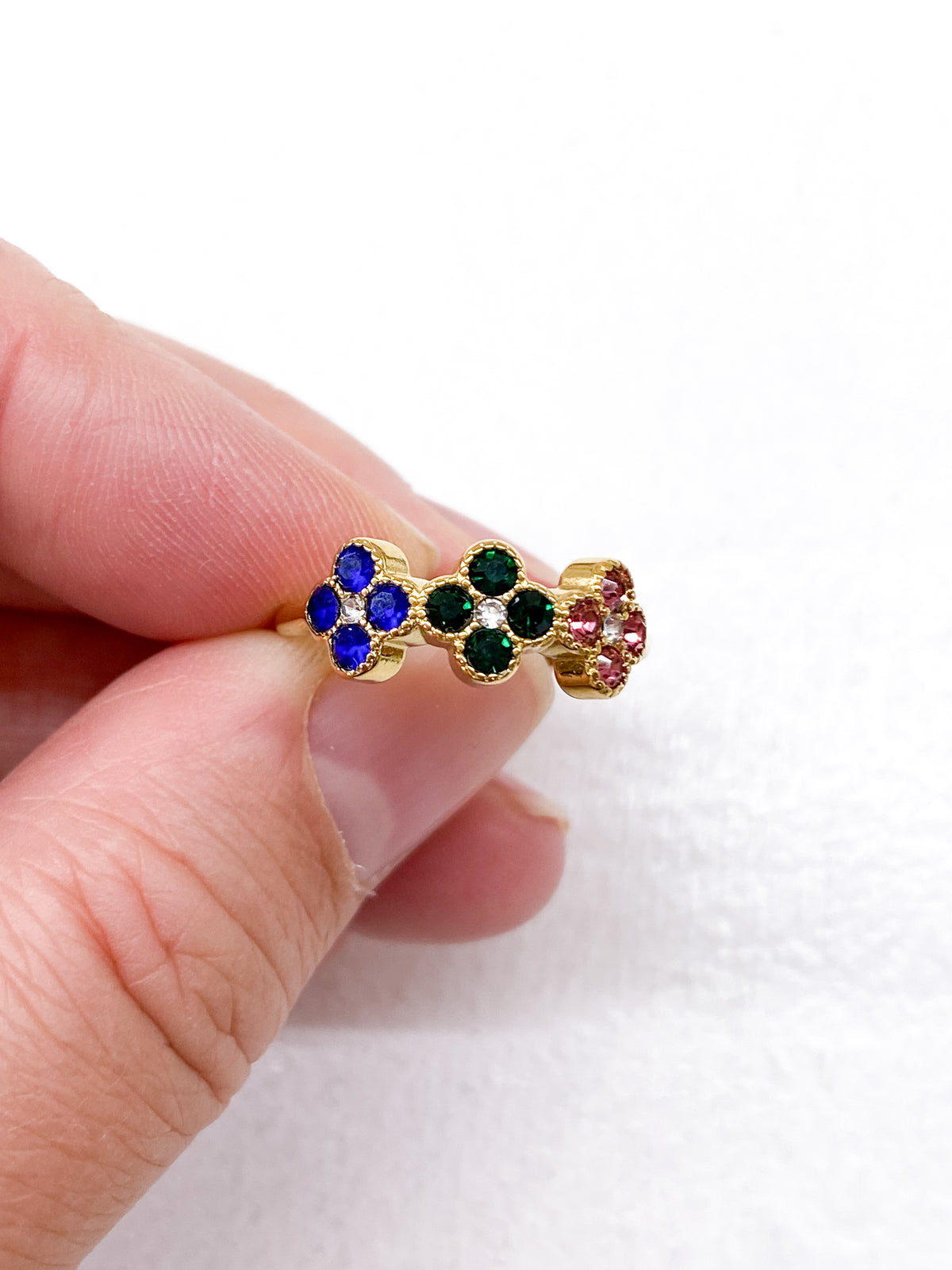 Bague femme dorée en acier inoxydable avec trois trèfles