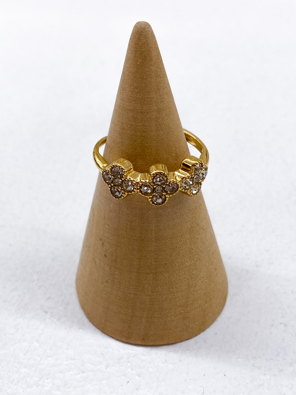 Bague femme dorée en acier inoxydable avec trois trèfles