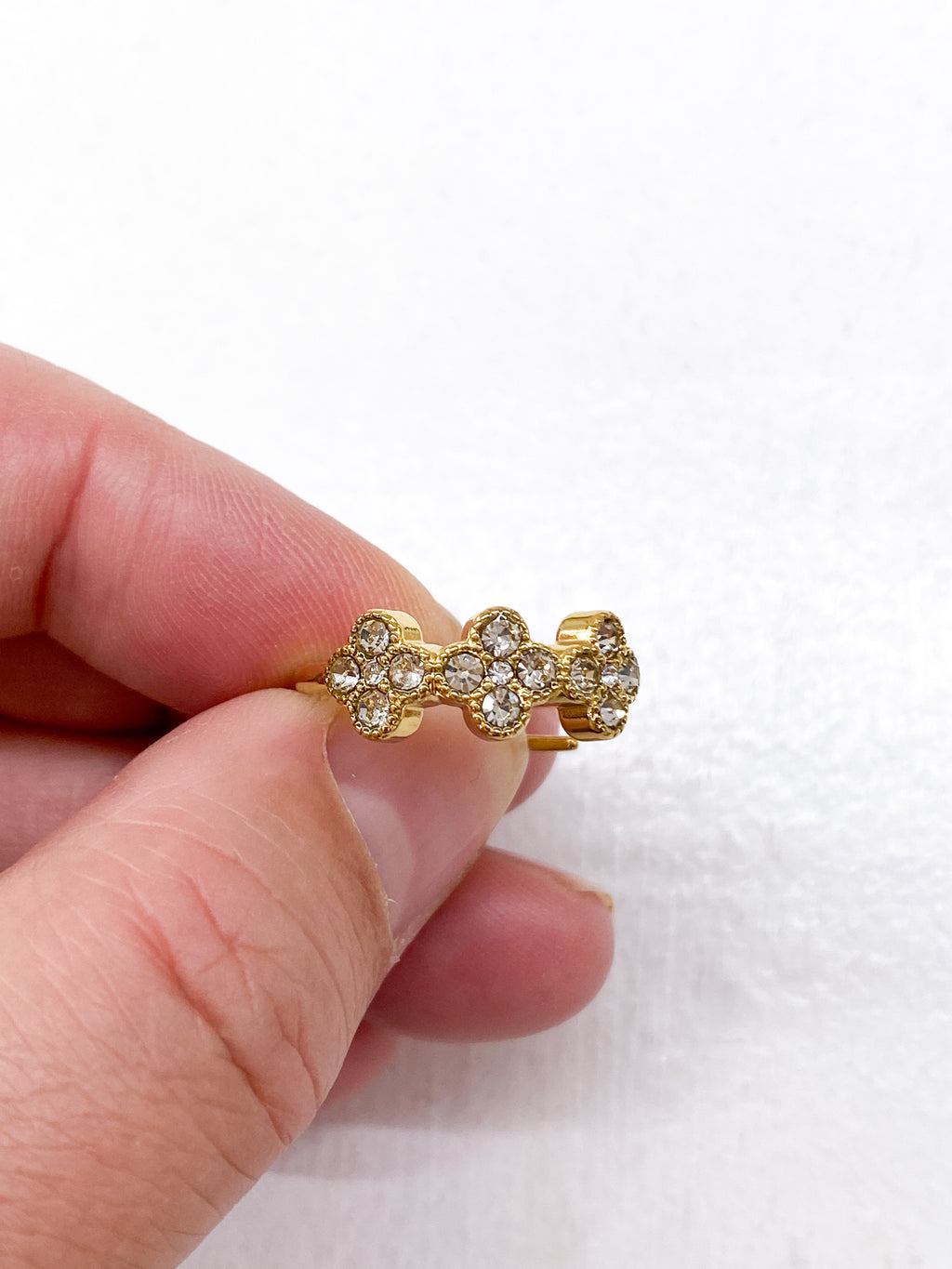 Bague femme dorée en acier inoxydable avec trois trèfles