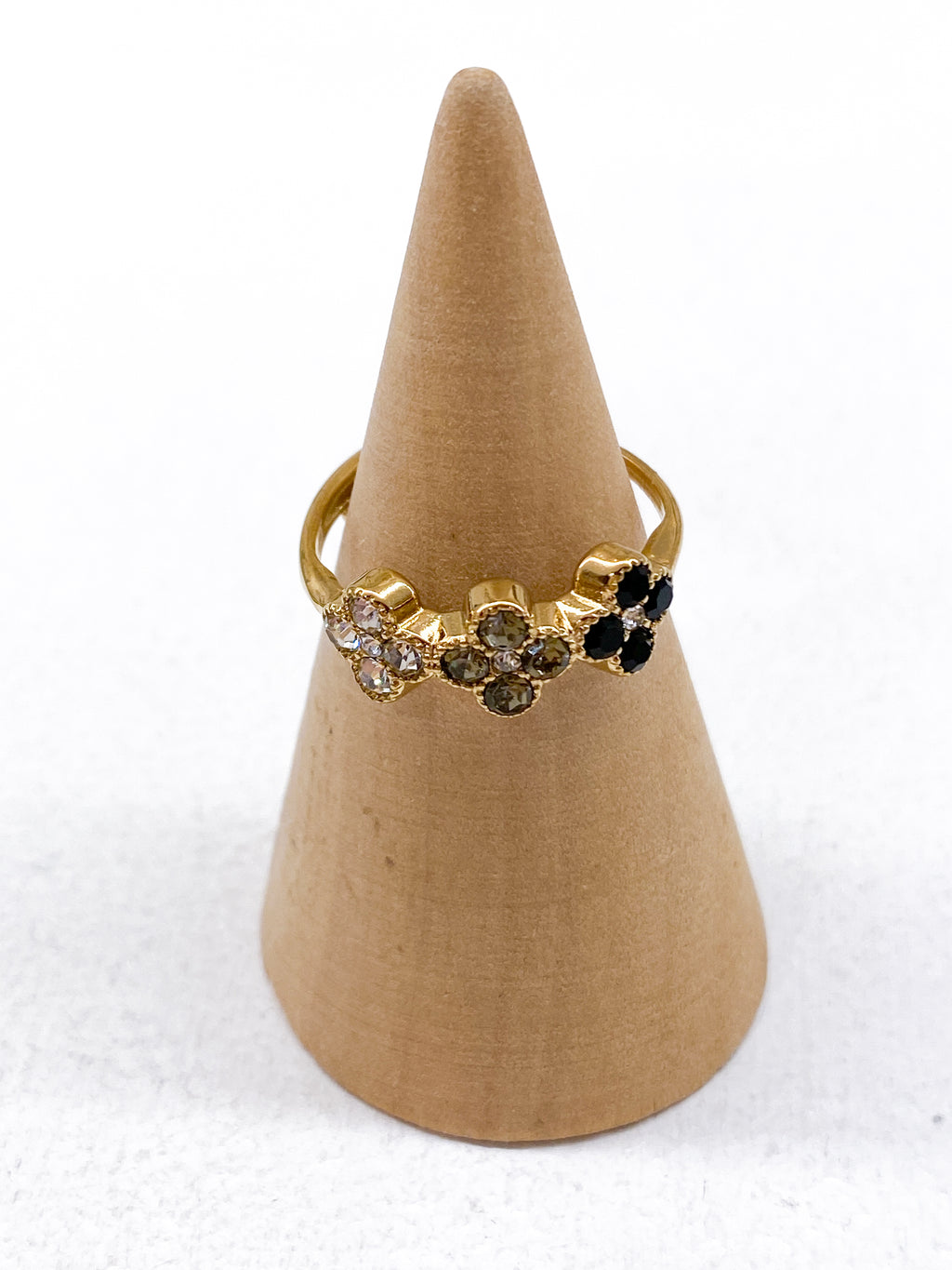 Bague femme dorée en acier inoxydable avec trois trèfles