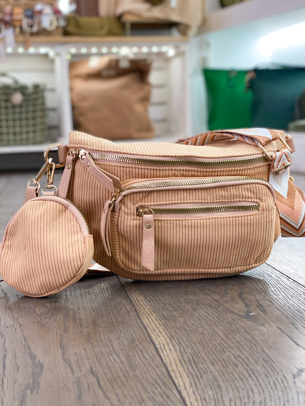 Sac banane en velours côtelé avec multi-poches