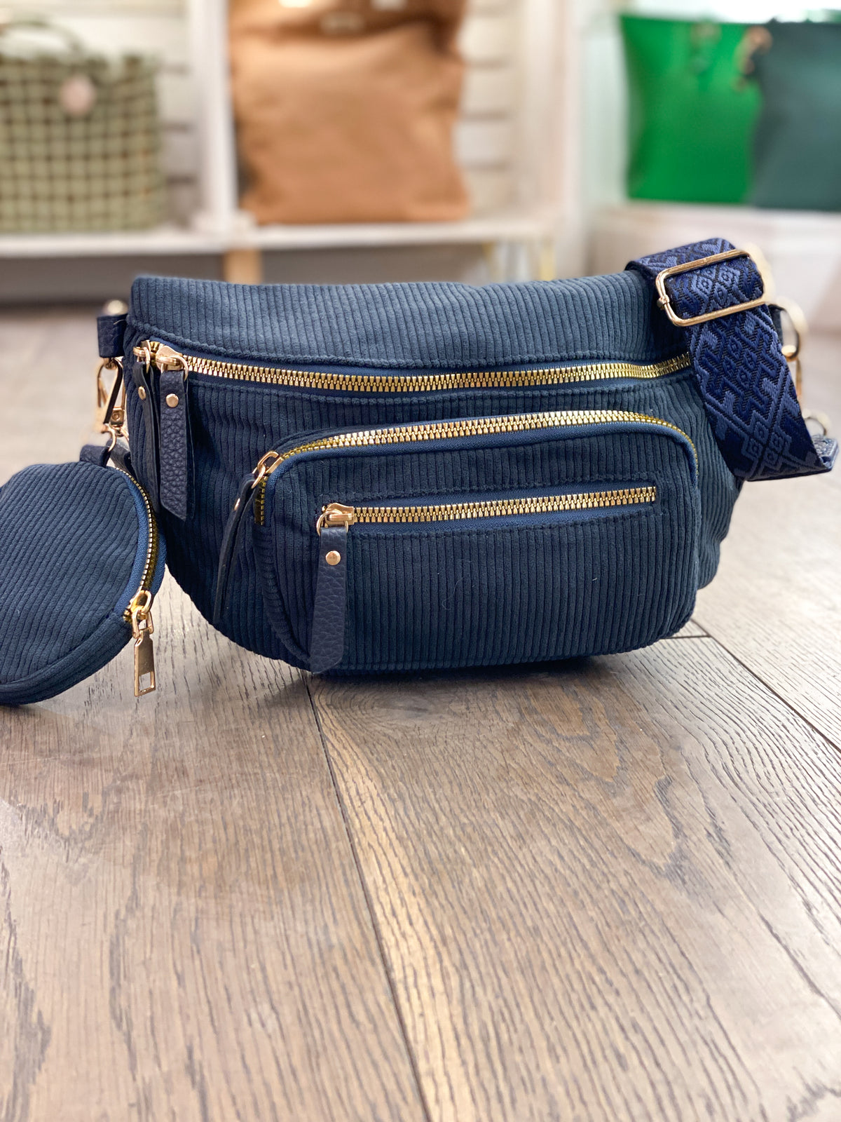 Sac banane en velours côtelé avec multi-poches