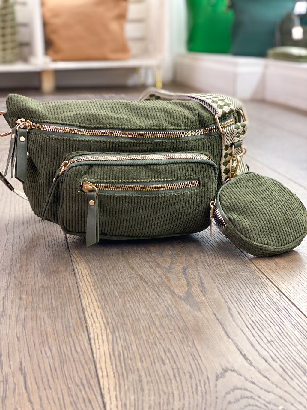 Sac banane en velours côtelé avec multi-poches