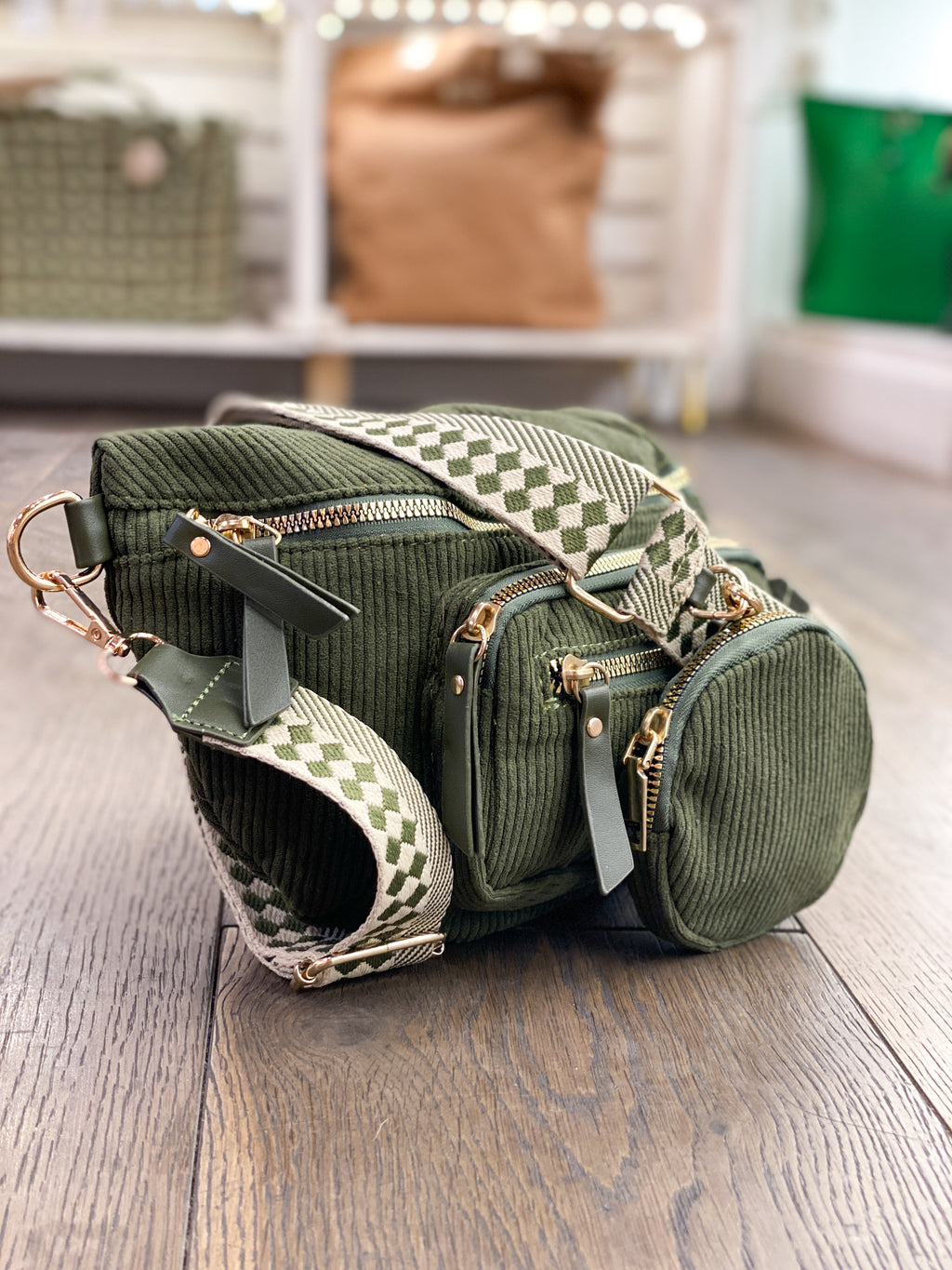 Sac banane en velours côtelé avec multi-poches