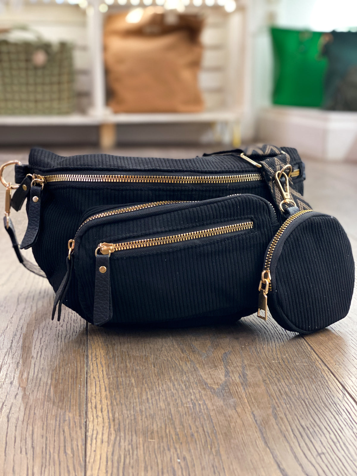 Sac banane en velours côtelé avec multi-poches