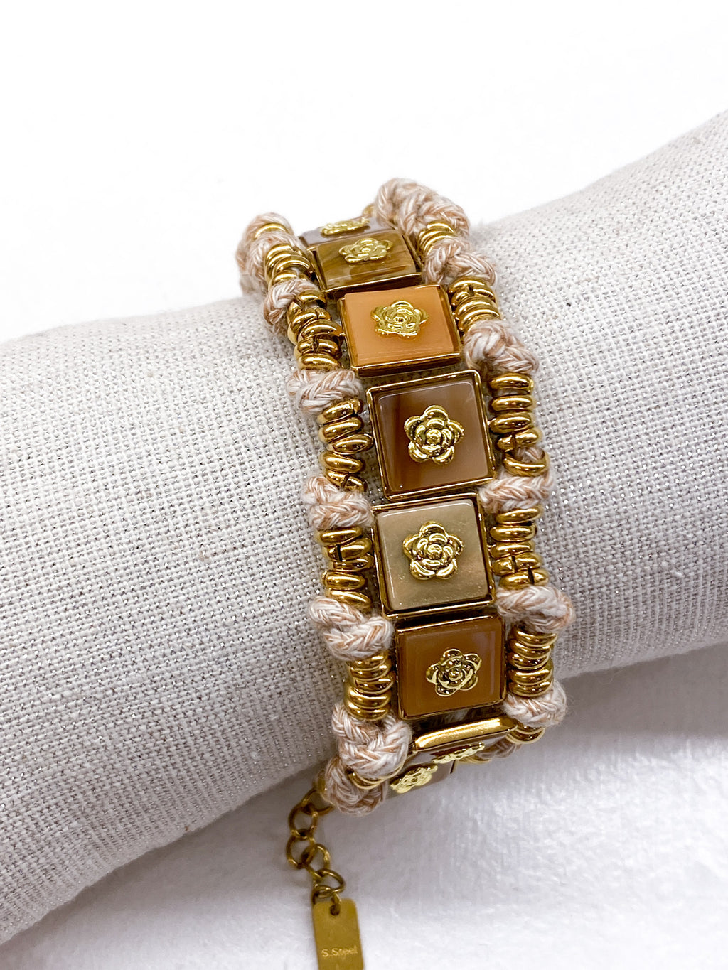 Bracelet manchette femme vert en acétate et cordon tressé