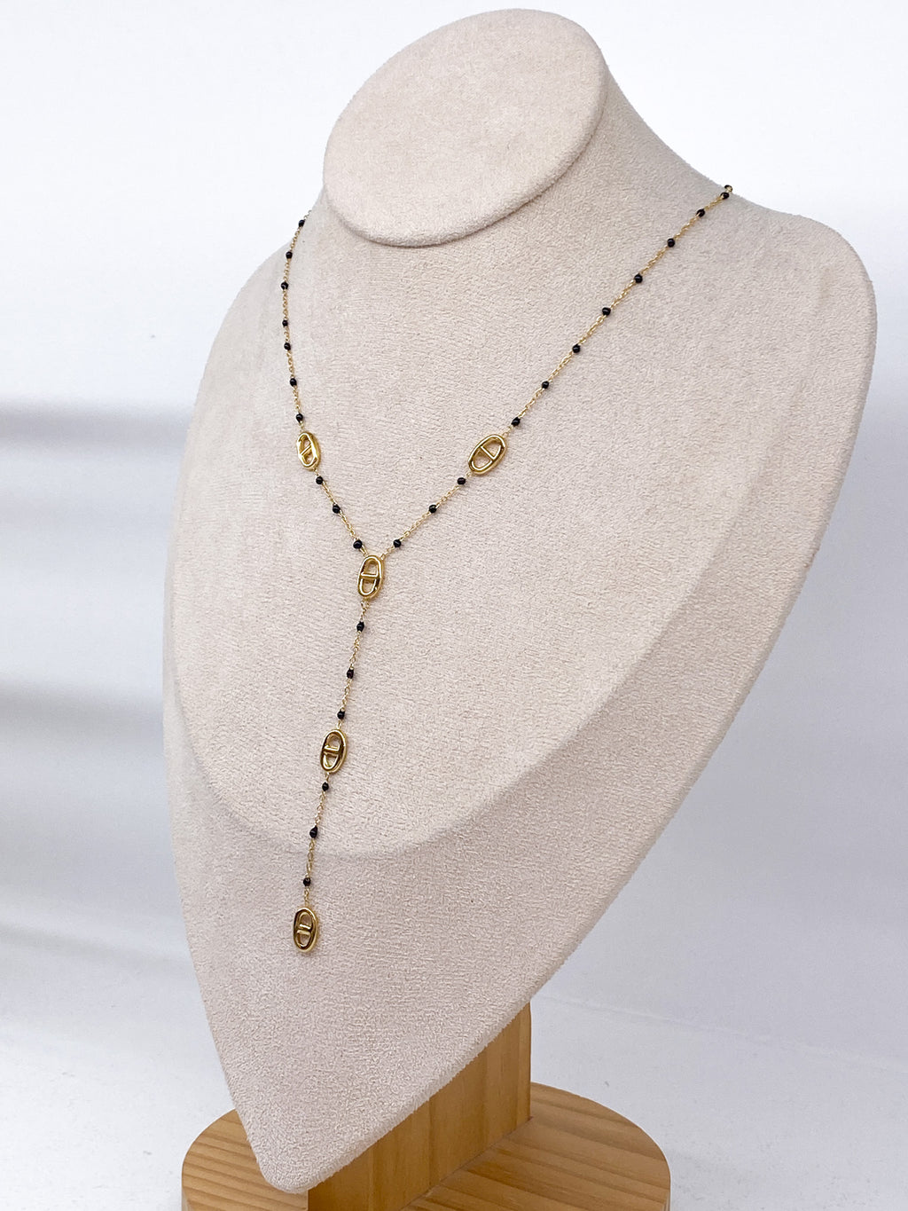Collier Y femme à gros maillons et points en résine