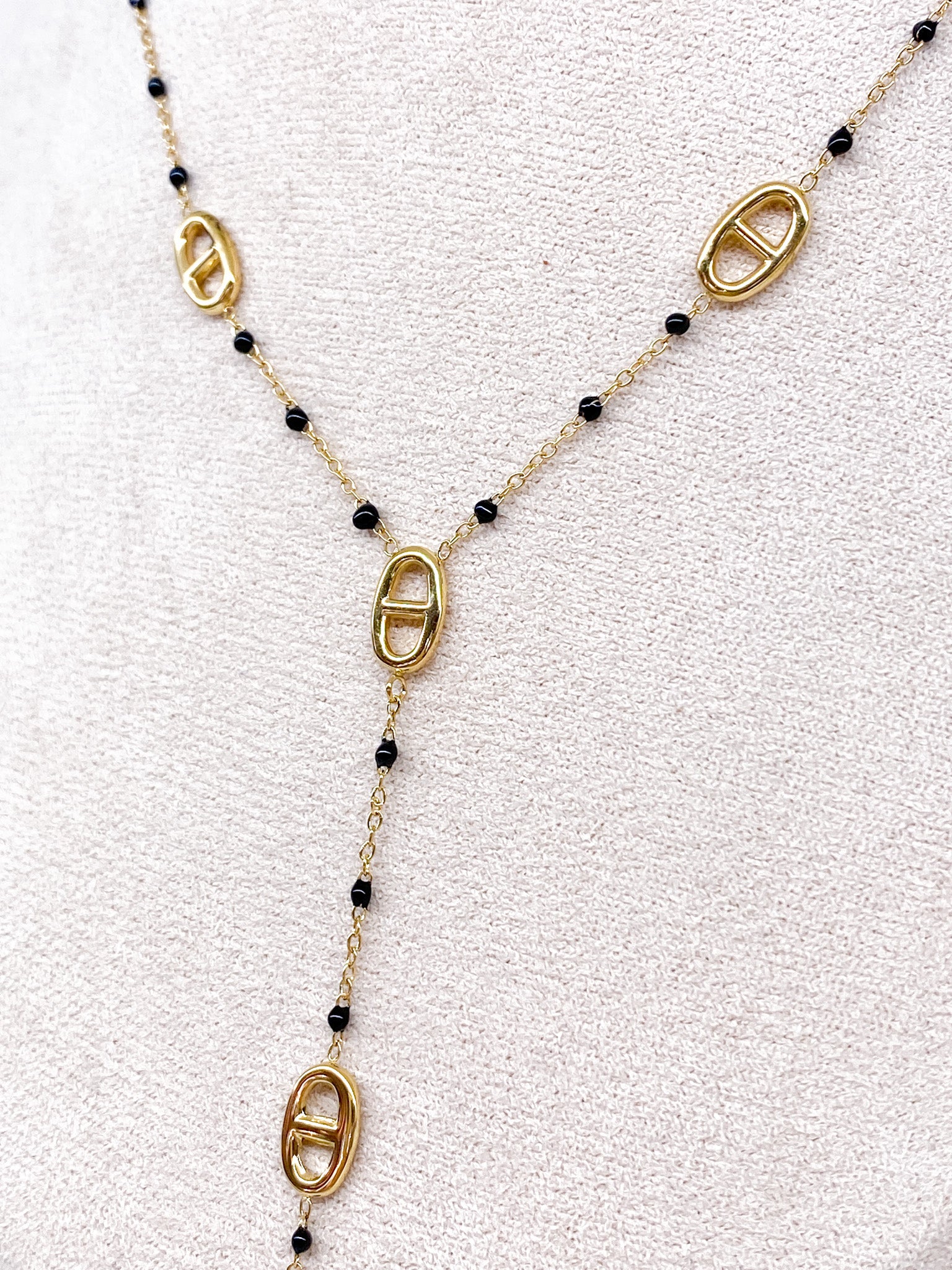 Collier Y femme à gros maillons et points en résine