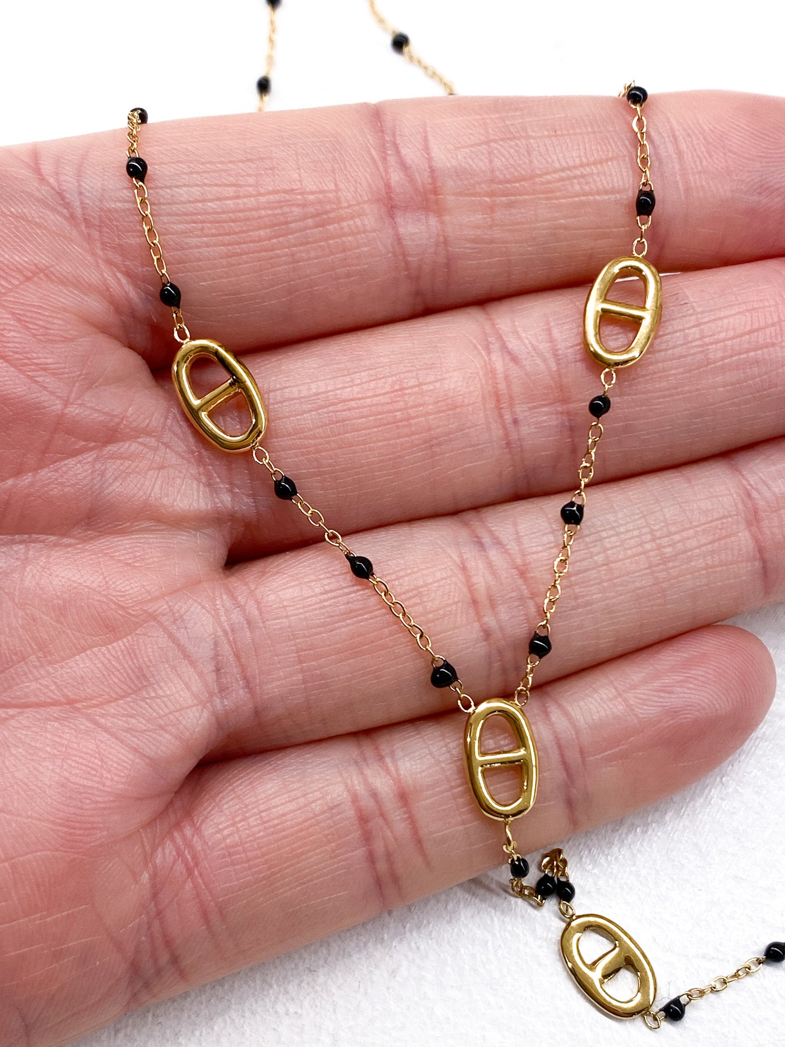 Collier Y femme à gros maillons et points en résine