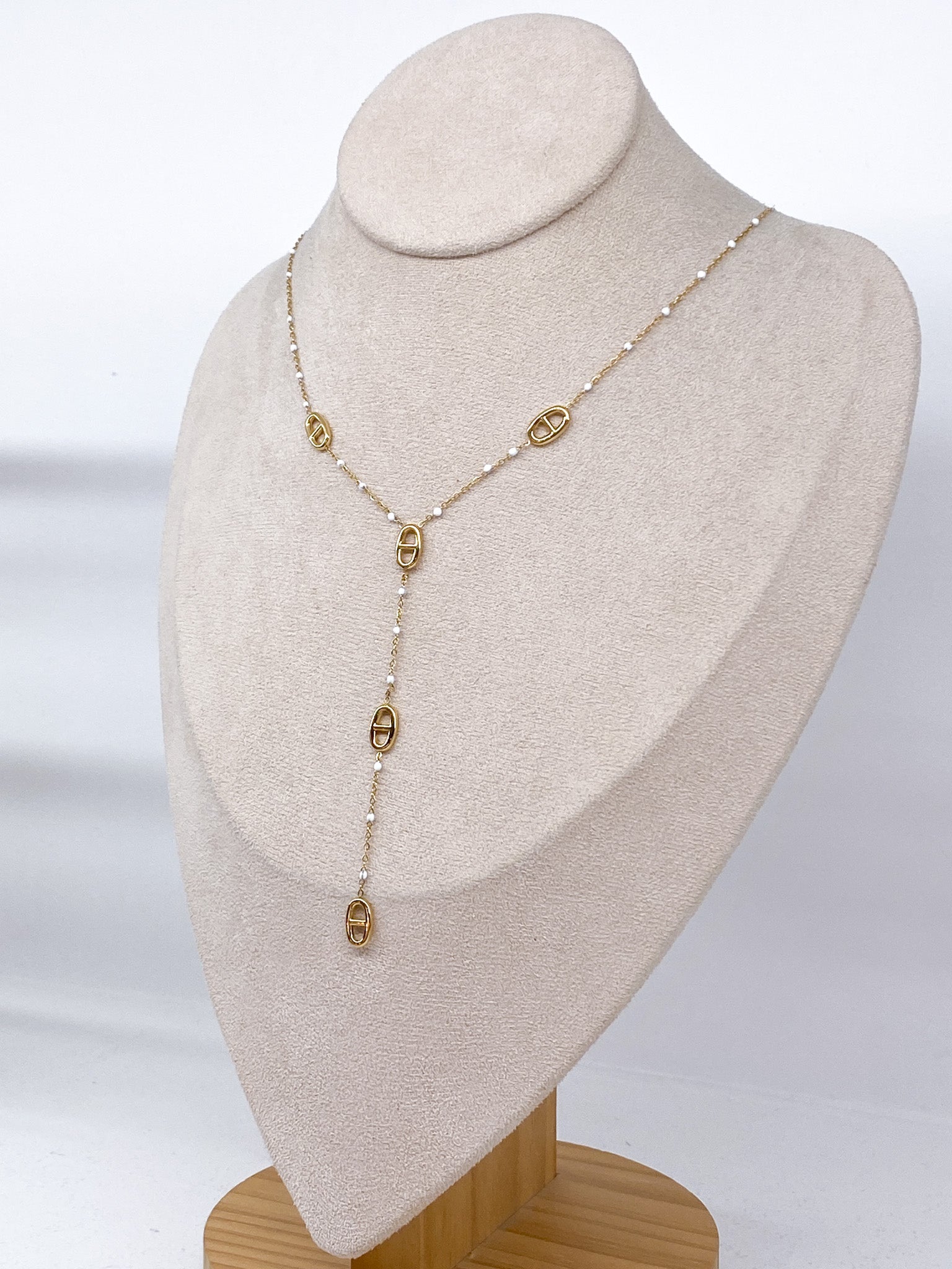 Collier Y femme à gros maillons et points en résine