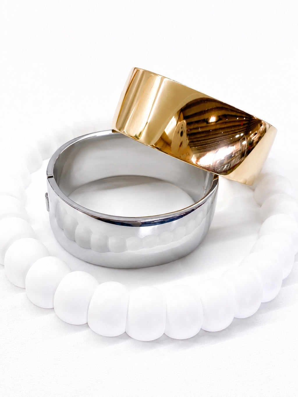 Bracelet jonc large en acier inoxydable poli miroir
