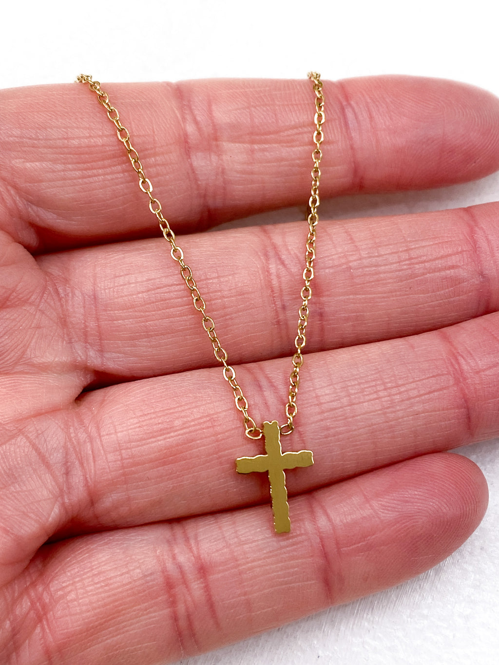 Collier fin en acier inoxydable à croix lisse