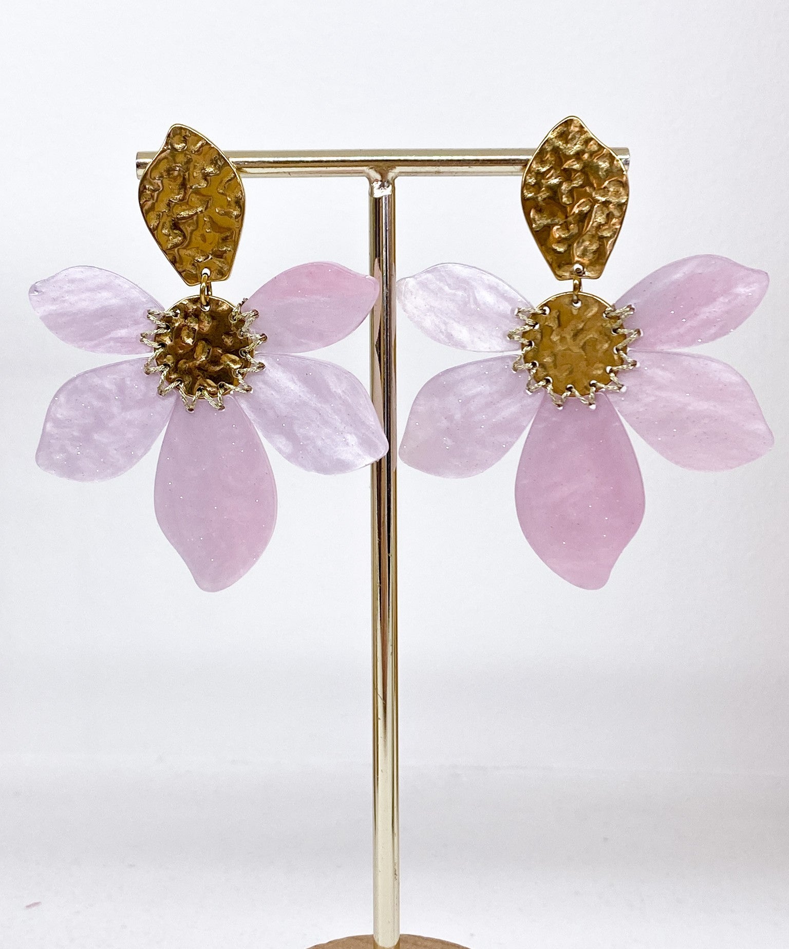 Boucles d’oreilles fleur en acier inoxydable et acétate pailleté
