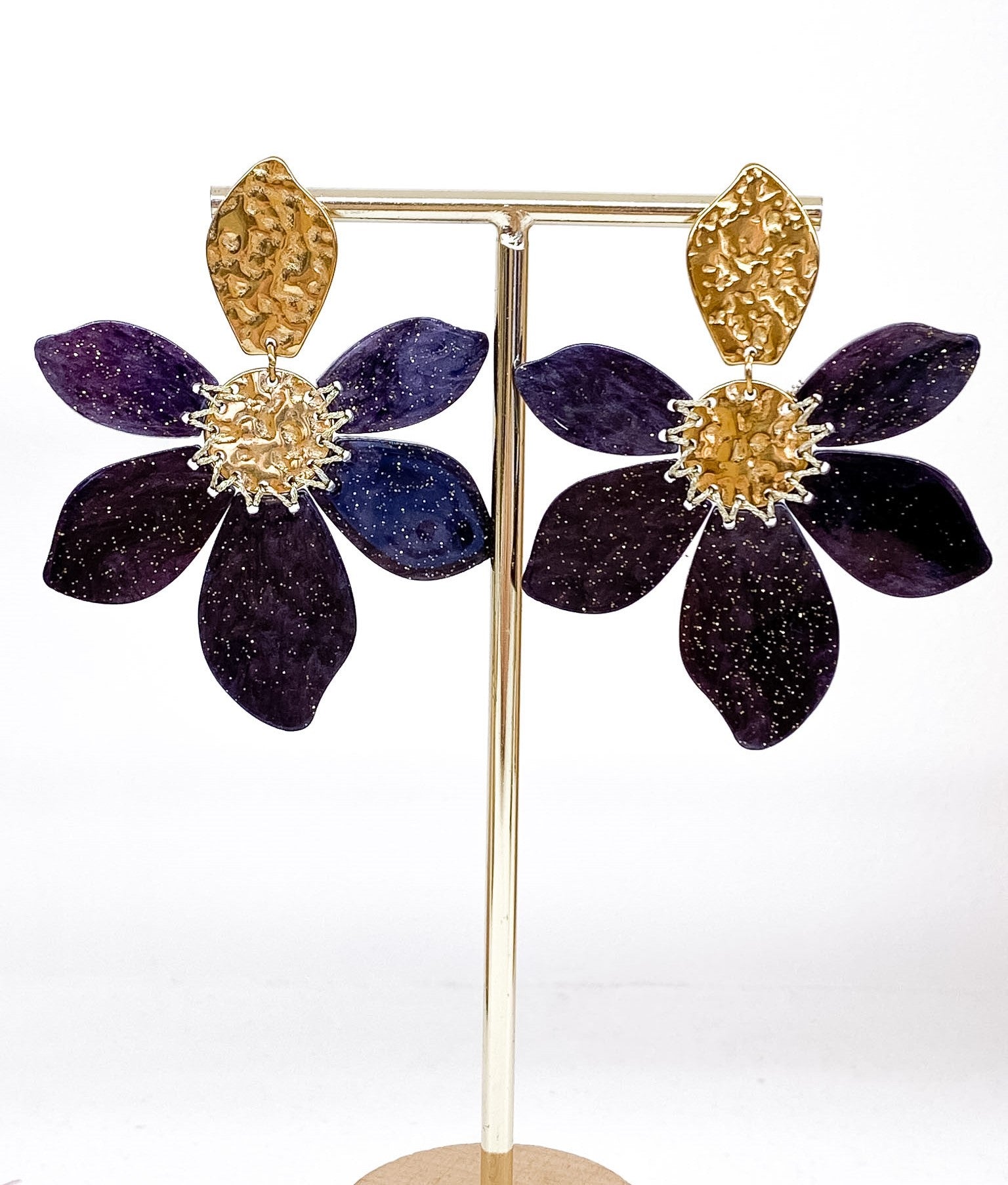 Boucles d’oreilles fleur en acier inoxydable et acétate pailleté