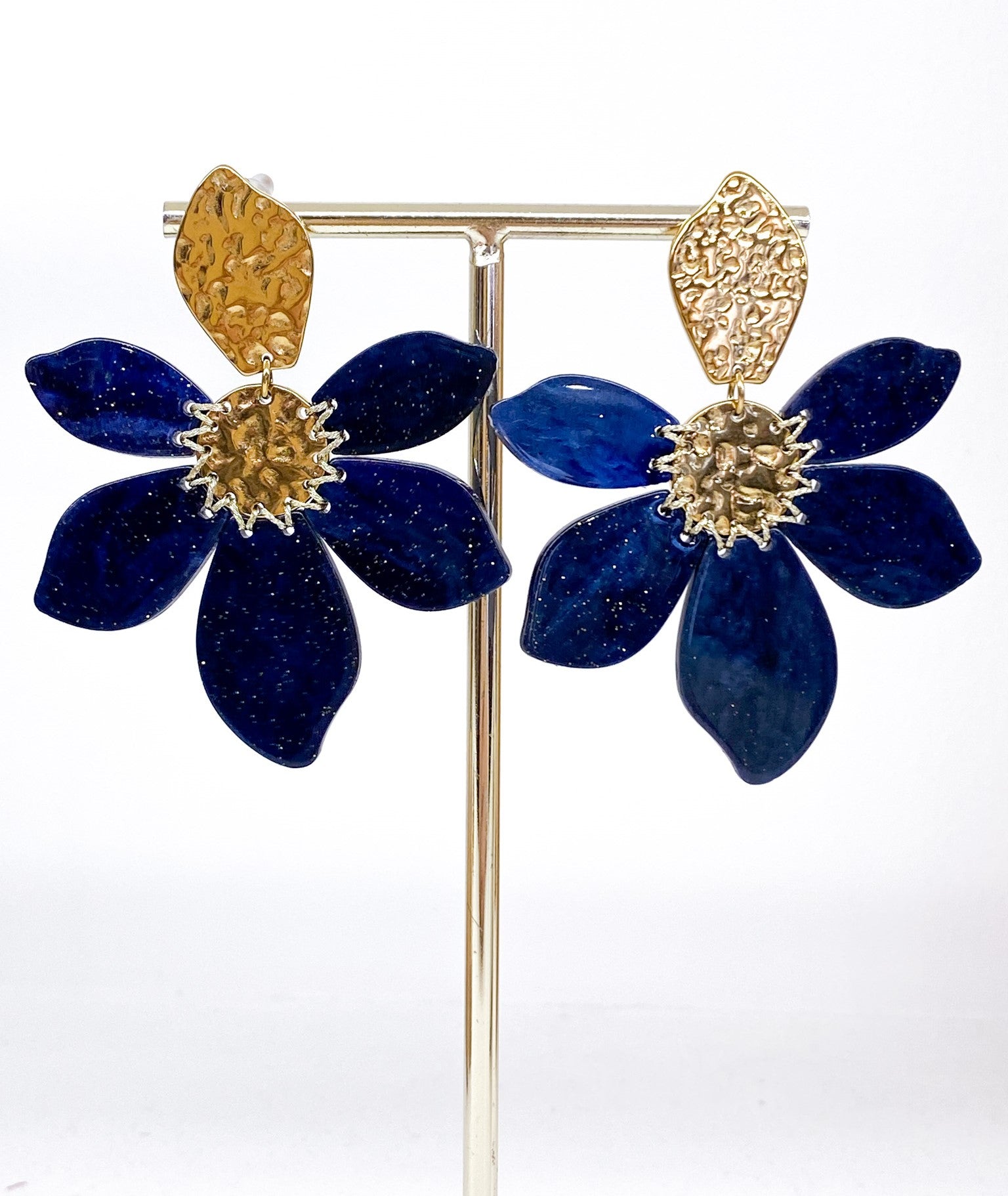 Boucles d’oreilles fleur en acier inoxydable et acétate pailleté