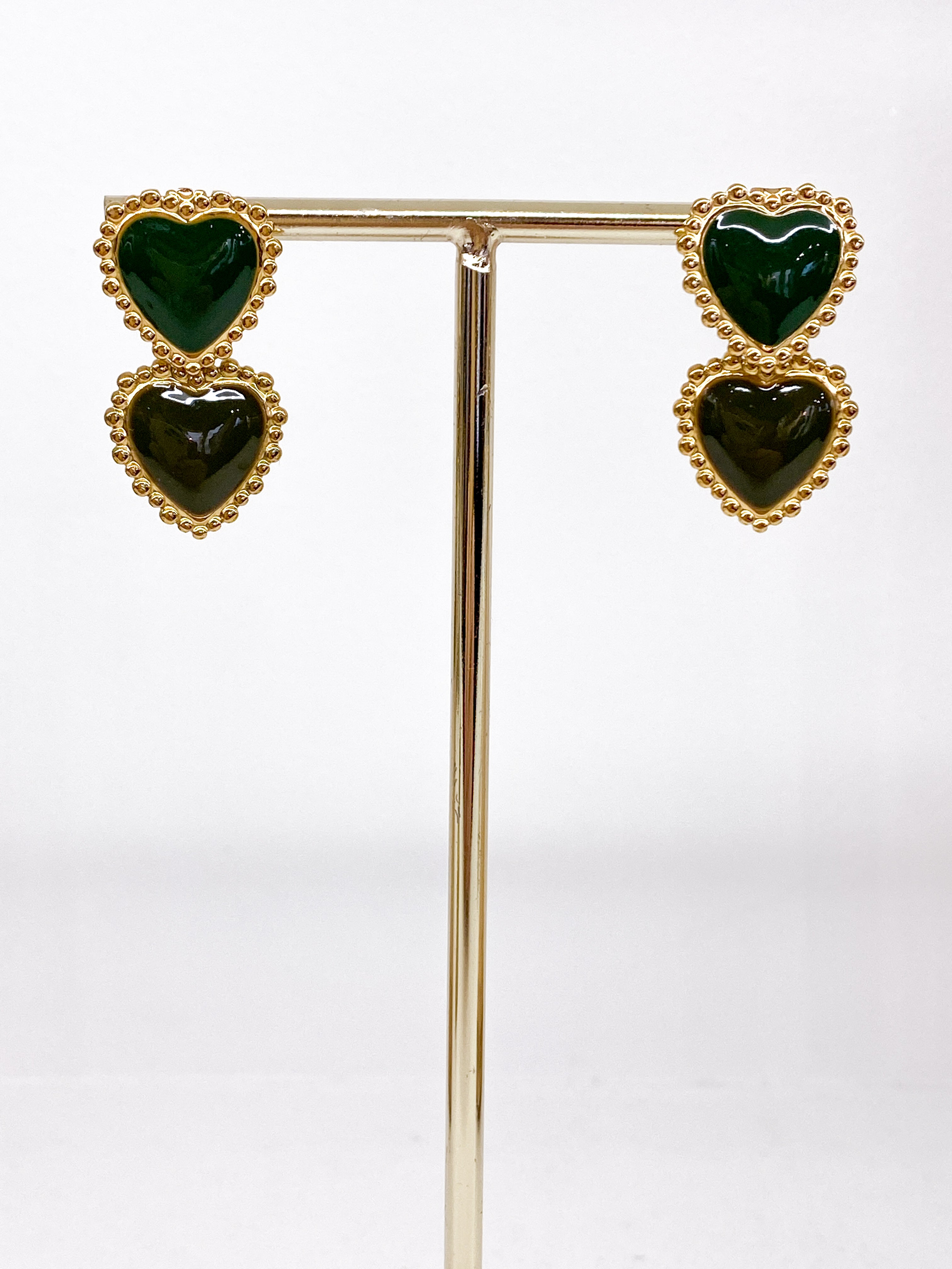 Boucles d’oreilles double cœur coloré émaillé minimaliste